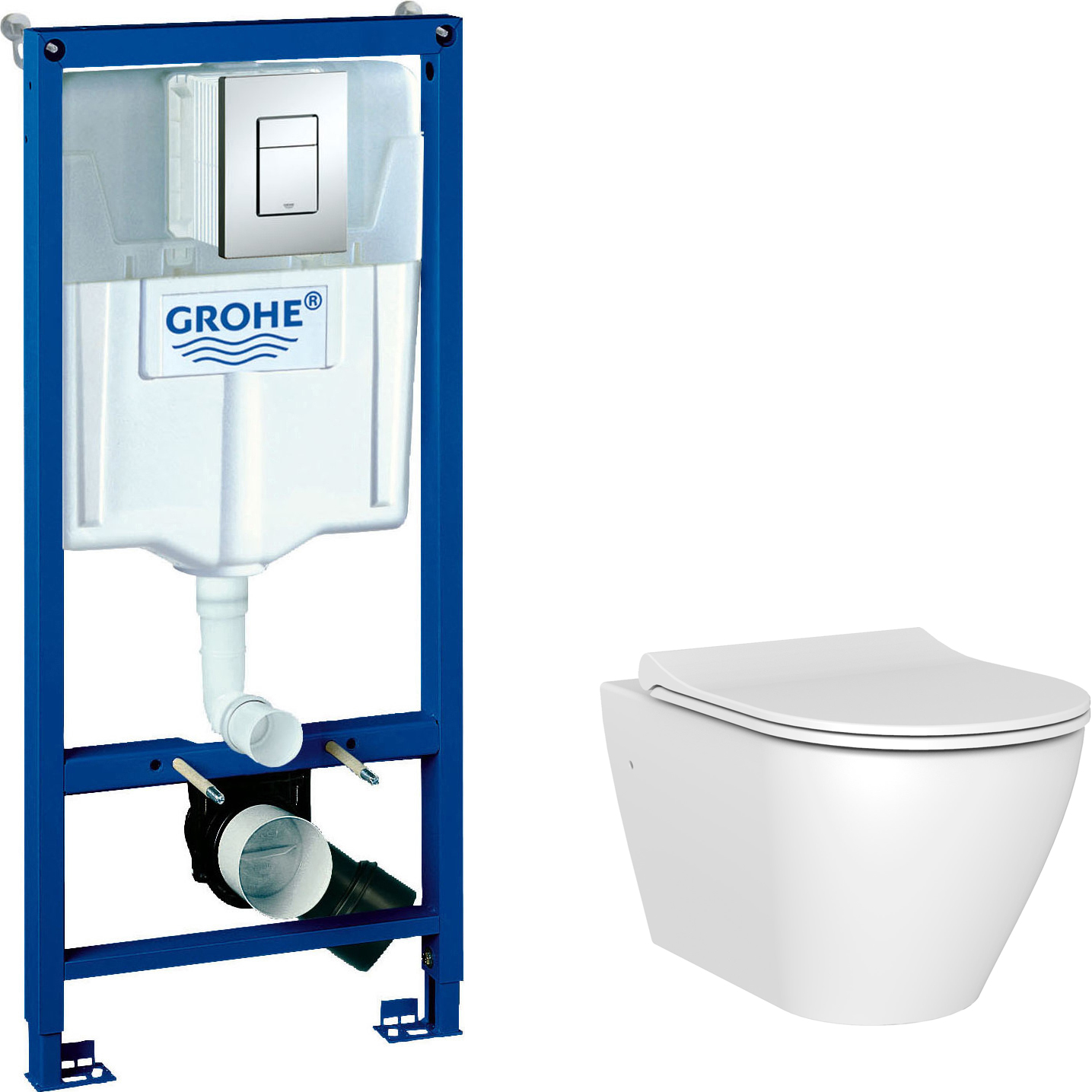 Комплект Унитаз подвесной STWORKI Merlingen MWH55 + Крышка-сиденье VitrA Sento 130-003-009 + Инсталляция Grohe Rapid SL 38772001 3 в 1 с кнопкой смыва