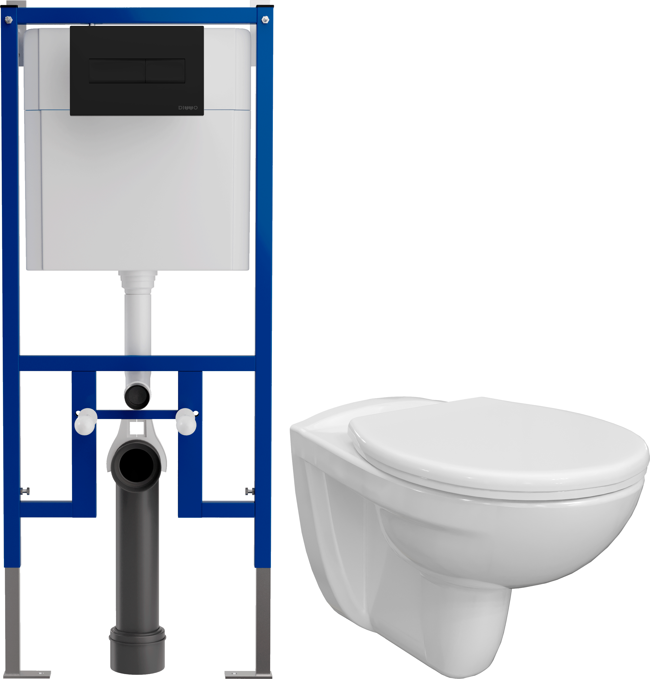 Комплект Унитаз подвесной DIWO Анапа  + Инсталляция 4501 + Кнопка 7323 черная матовая