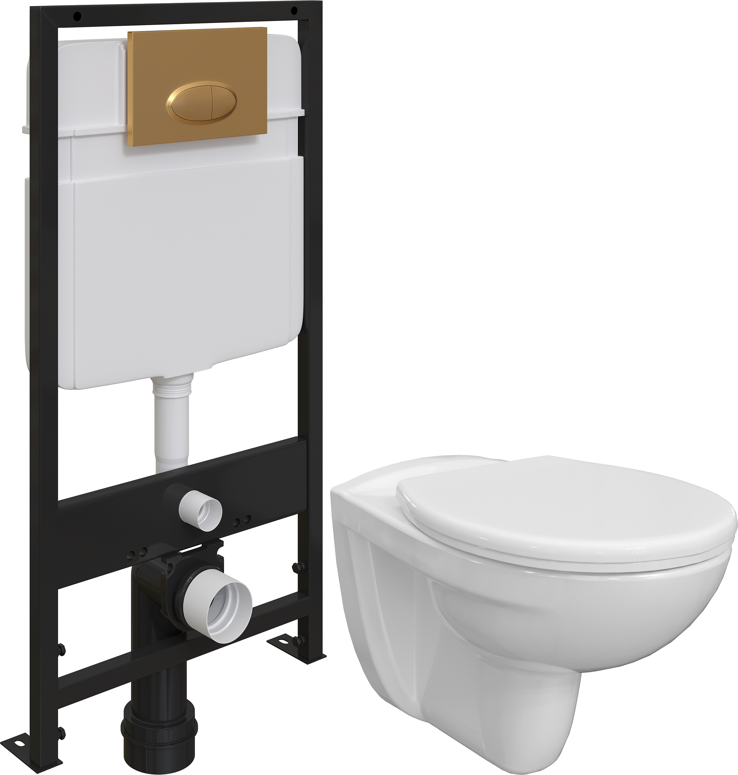 Комплект Унитаз подвесной DIWO Анапа безободковый с крышкой-сиденьем + Система инсталляции EWRIKA ProLT 0026-2020 с кнопкой смыва 0053 золото матовое