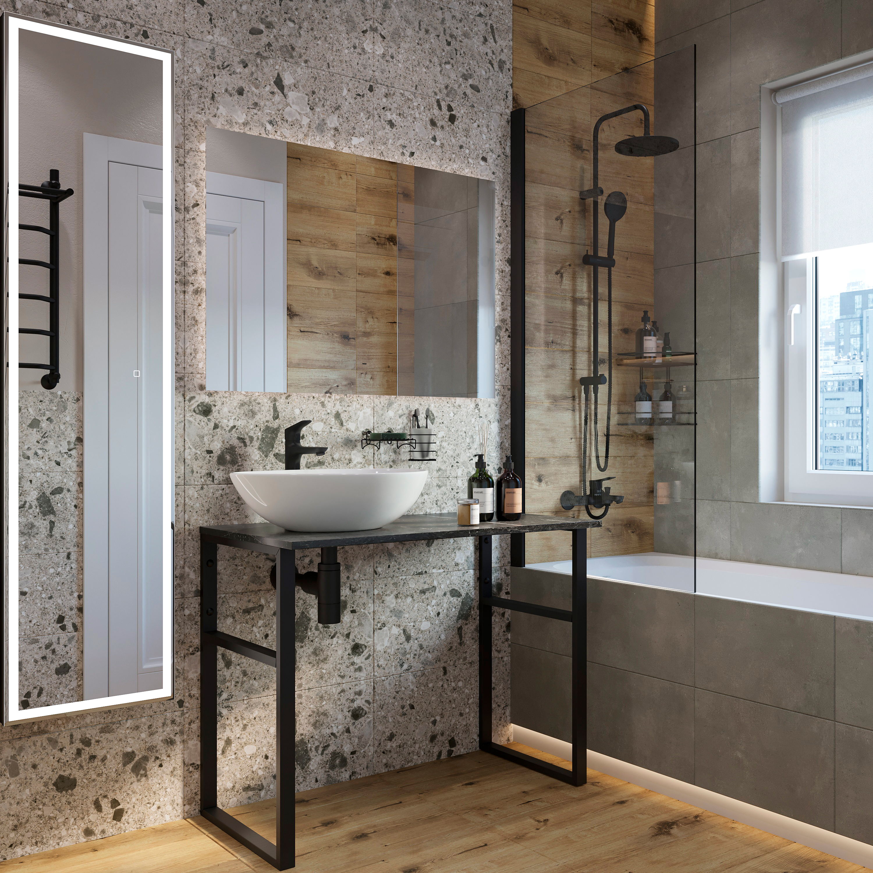 Консоль DIWO Элиста 100 чёрный мрамор, с раковиной Moduo 55 Leaf купить в Тамбове