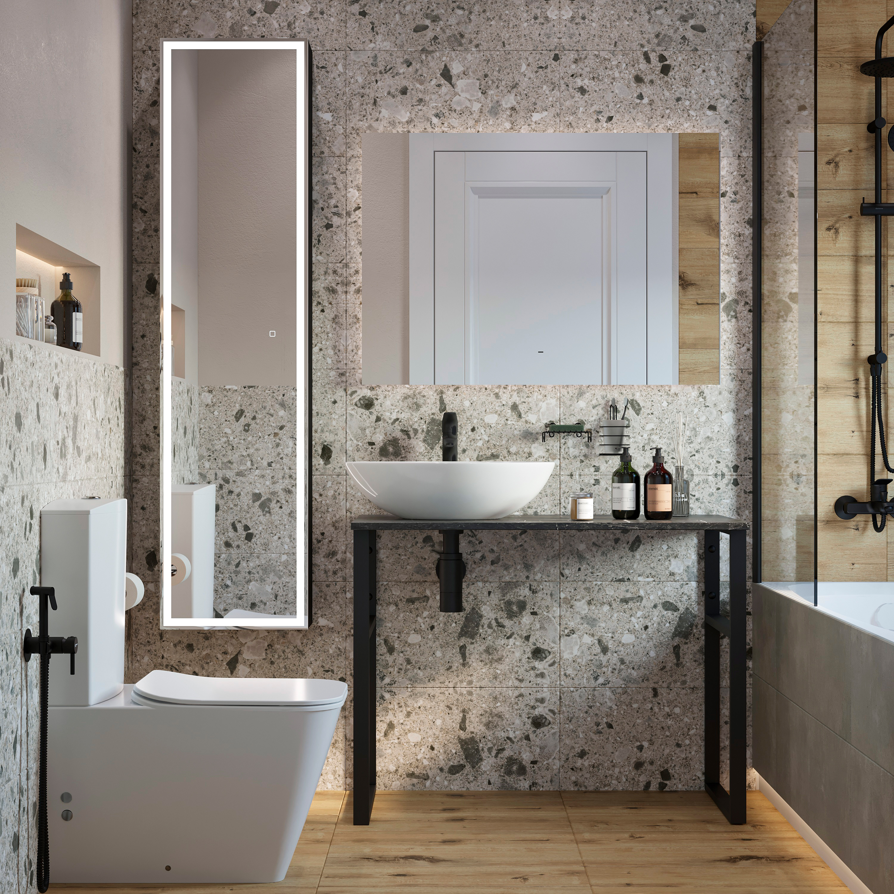 Консоль DIWO Элиста 100 чёрный мрамор, с раковиной Moduo 55 Leaf купить в Тамбове