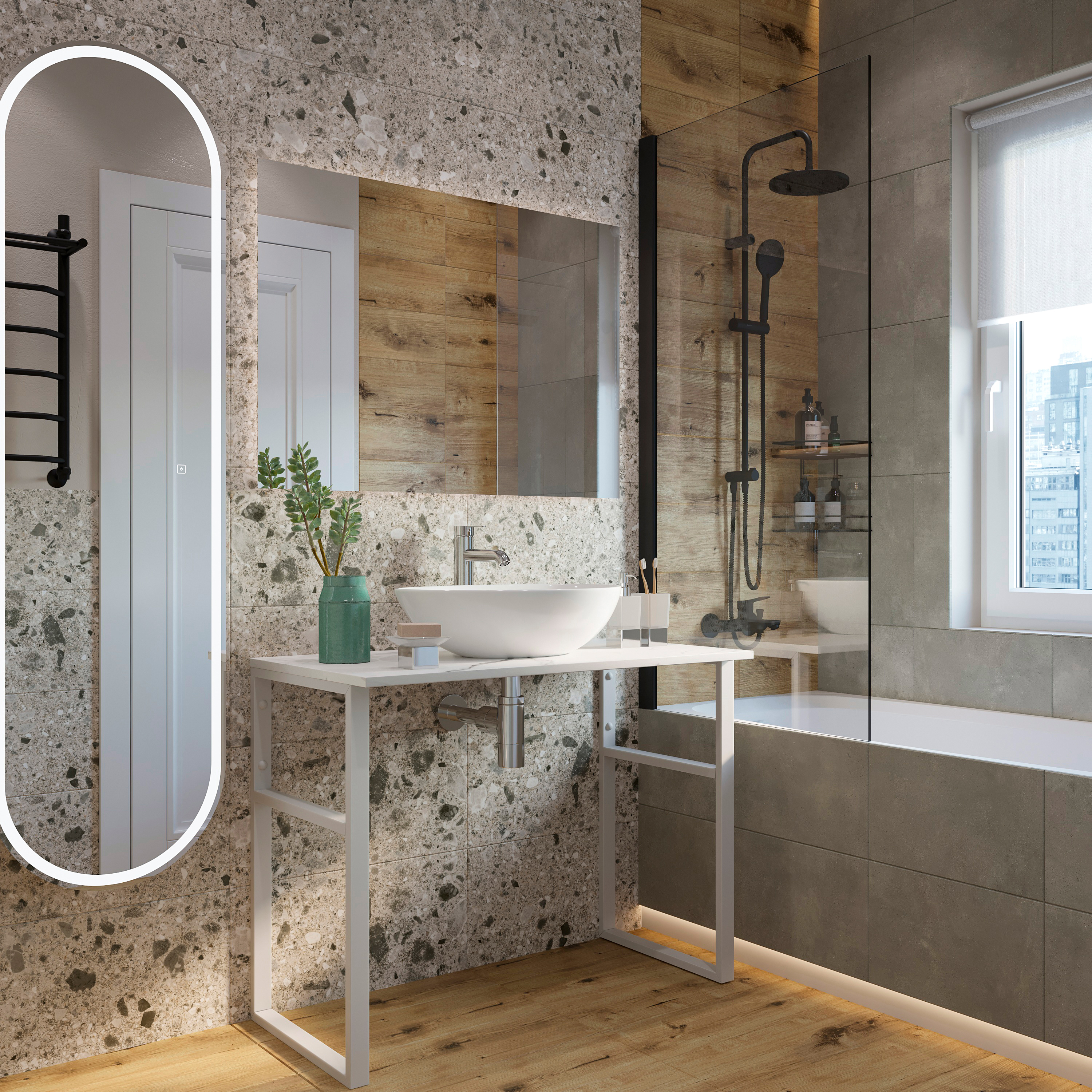 Консоль DIWO Элиста 100 белый мрамор, с раковиной Moduo 55 Leaf купить в Тамбове