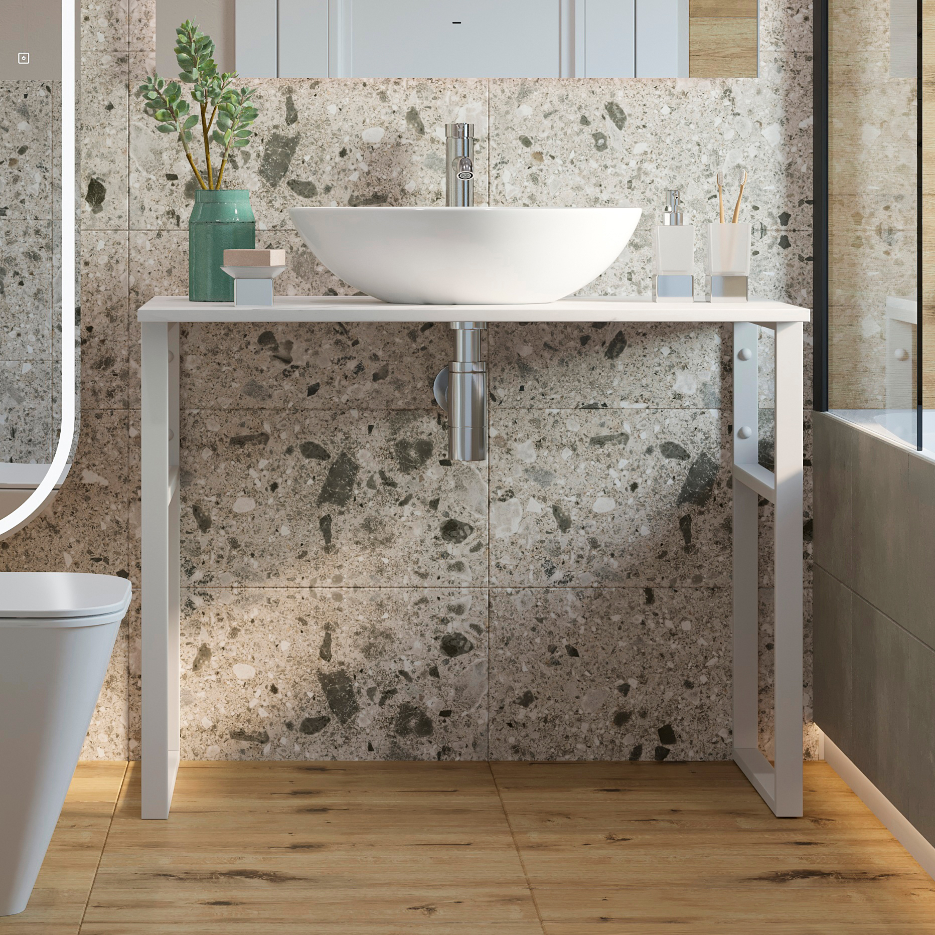 Консоль DIWO Элиста 100 белый мрамор, с раковиной Moduo 55 Leaf купить в Тамбове