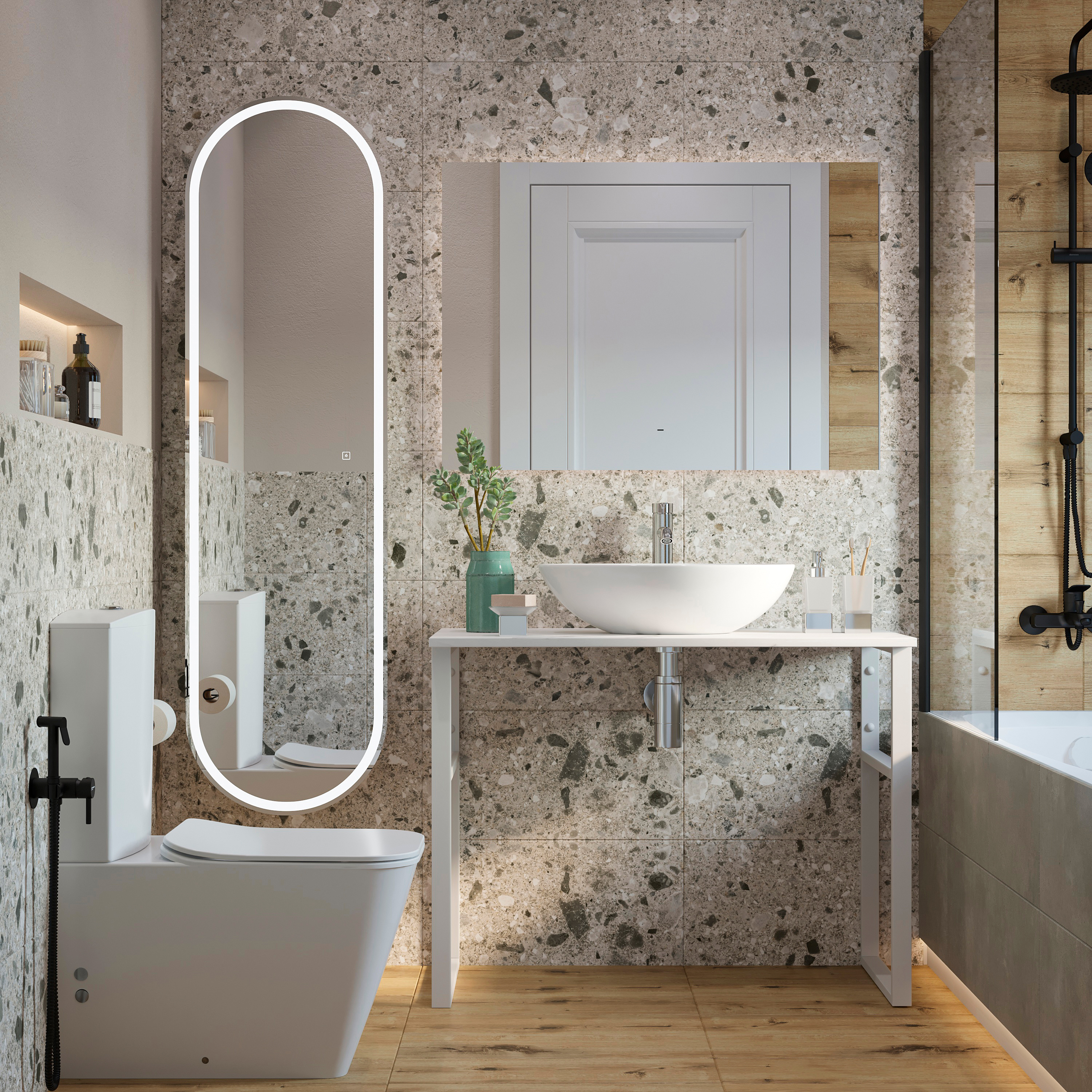 Консоль DIWO Элиста 100 белый мрамор, с раковиной Moduo 55 Leaf купить в Тамбове