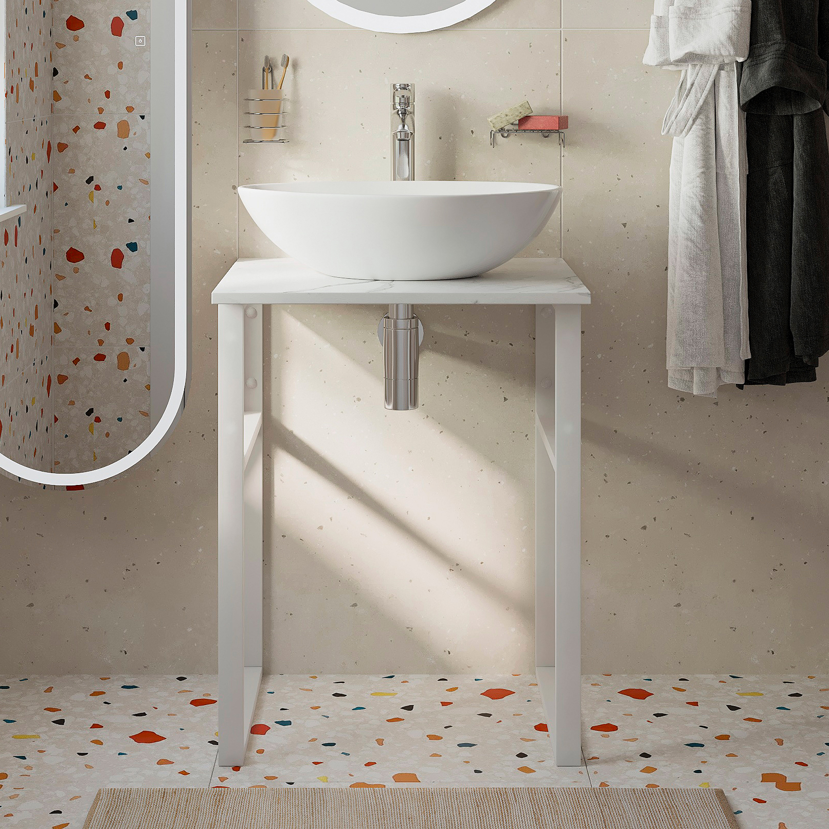 Консоль DIWO Элиста 60 белый мрамор, с раковиной Moduo 55 Leaf купить в Тамбове