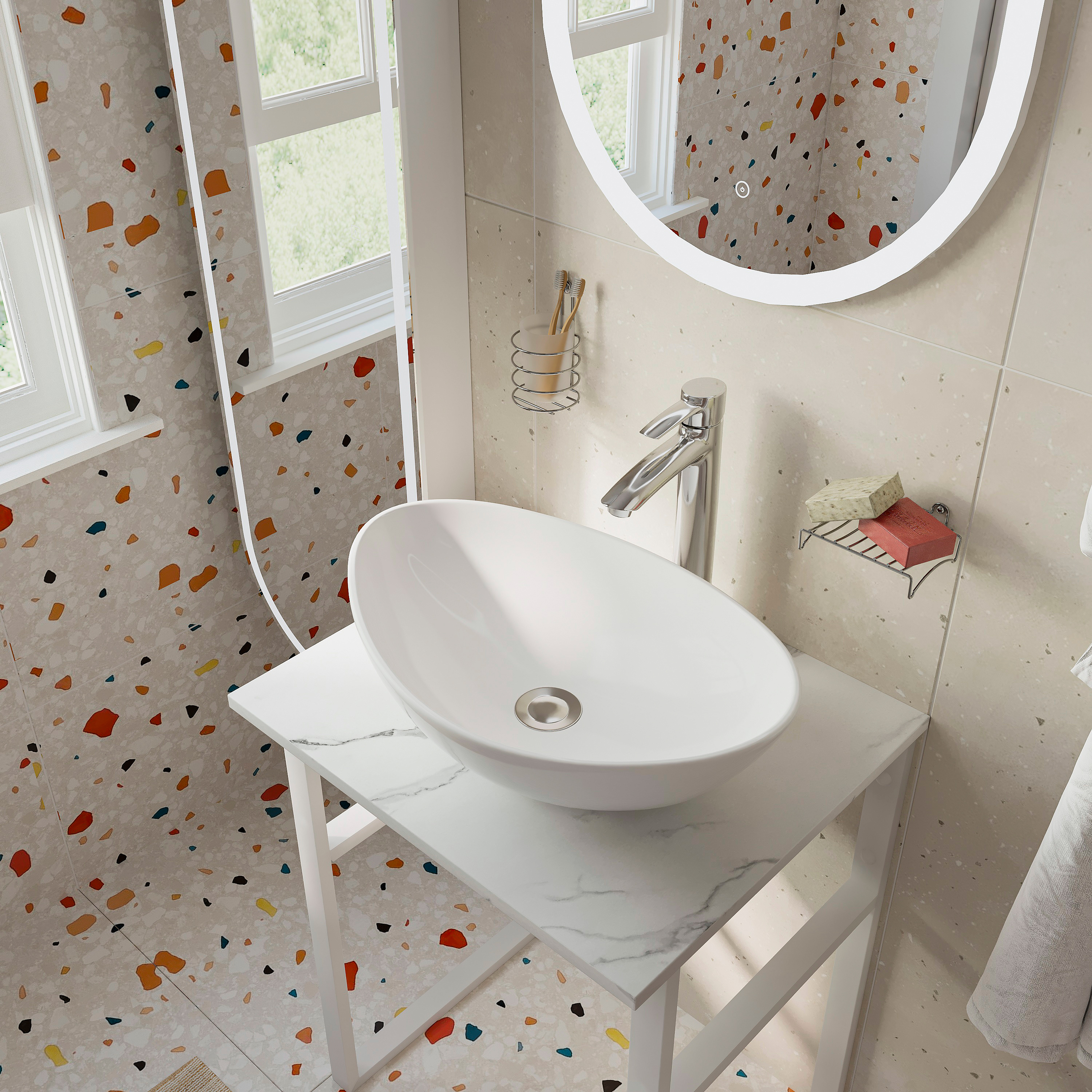 Консоль DIWO Элиста 60 белый мрамор, с раковиной Moduo 55 Leaf купить в Тамбове