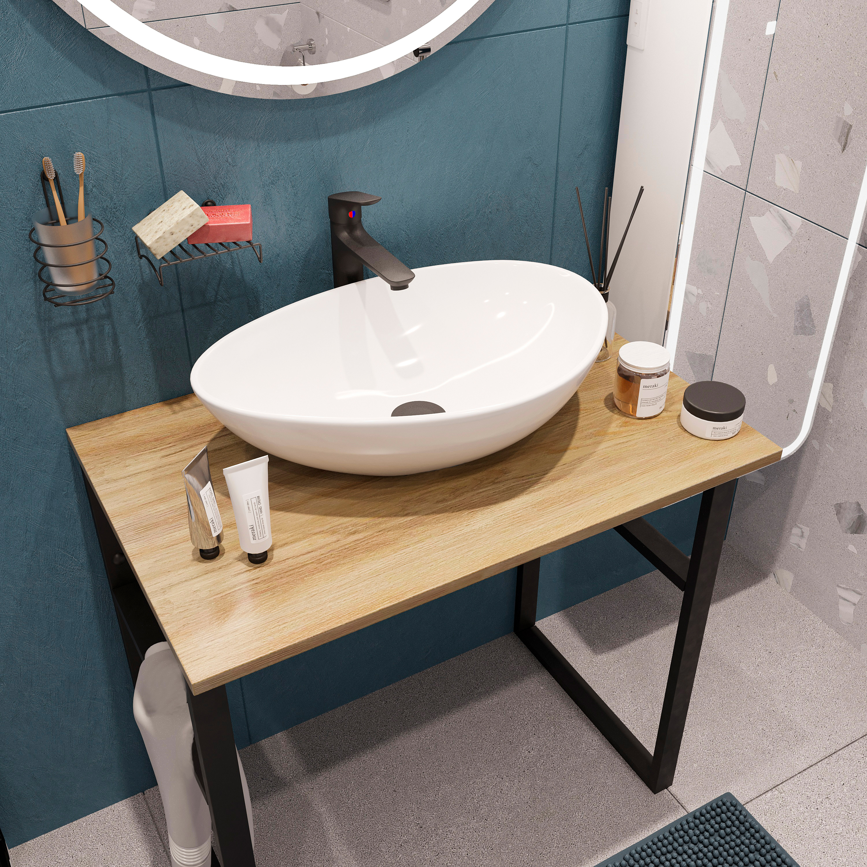 Консоль DIWO Элиста 80 светлое дерево, с раковиной Moduo 55 Leaf купить в Тамбове