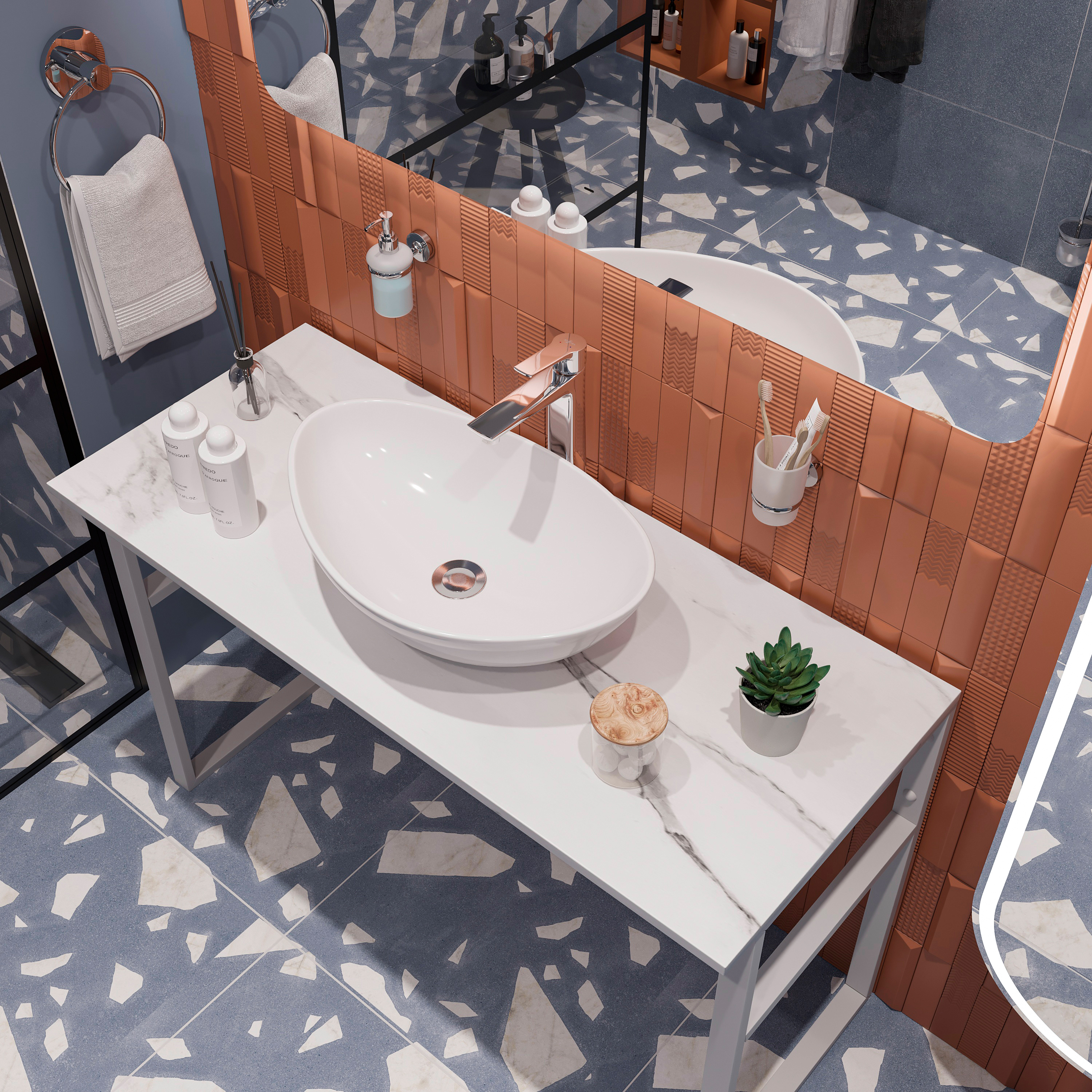 Консоль DIWO Элиста 120 белый мрамор, с раковиной Moduo 55 Leaf купить в Тамбове