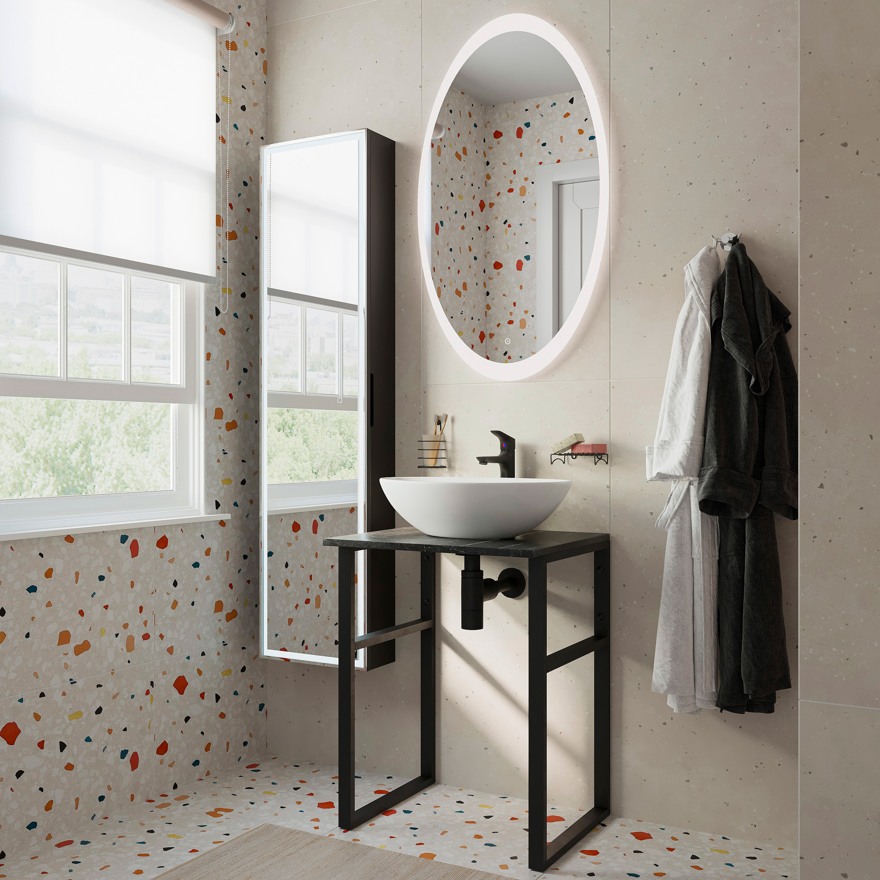 Консоль DIWO Элиста 60 чёрный мрамор, с раковиной Moduo 55 Leaf купить в Тамбове