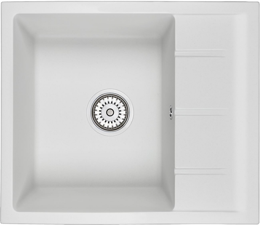 Мойка кухонная Domaci Солерно DMQ-1580.Q агат, 58х50 см, белая, встраиваемая, кварцевая, с крылом