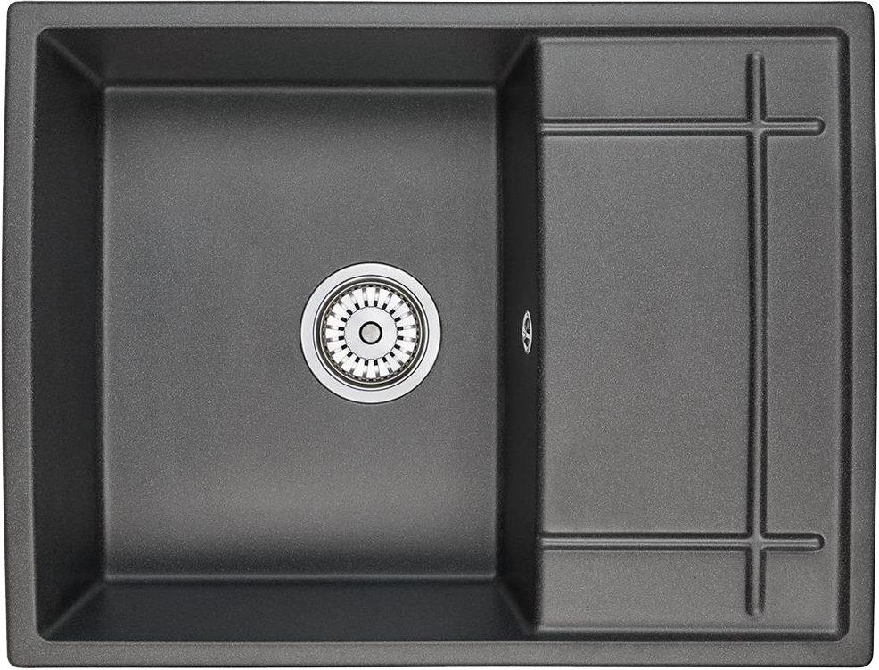 Мойка кухонная Domaci Солерно EMQ-1650.Q морион, 65х50 см, кварцевая, встраиваемая, черная, прямоугольная, с крылом