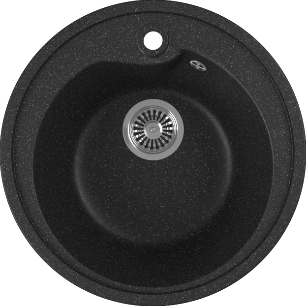 Мойка кухонная Domaci Бьелла DMC-45 черная, встраиваемая, накладная, круглая, российская, из искусственного камня