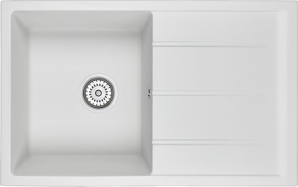 Мойка кухонная Domaci Солерно DMQ-1800.Q агат, 80х50 см, белая, кварцевая, встраиваемая. с крылом