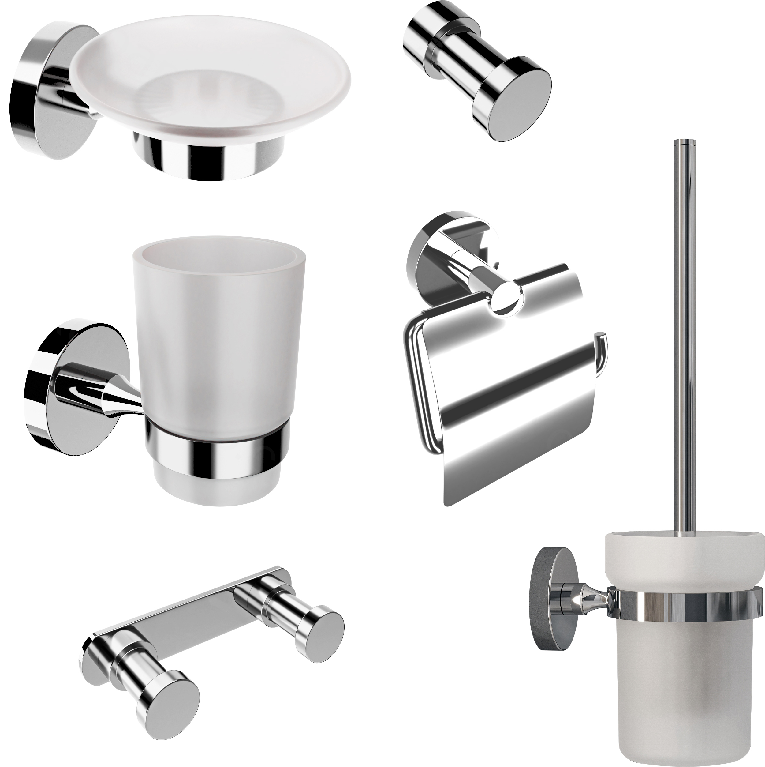 Набор Мыльница DEKOR BANYO Alina A40 405 хром + Стакан A40 406 + Ершик A40 6009 + Держатель A40 407 01 + Крючок A40 408 01 + Крючок A40 408 10 купить в Тамбове