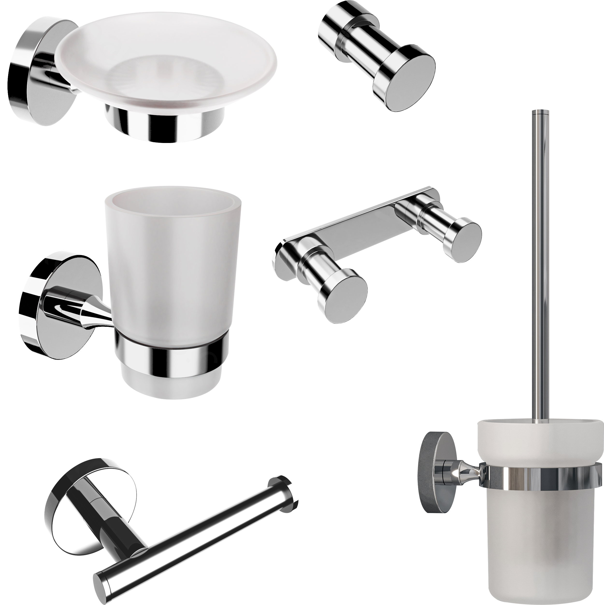 Набор Мыльница DEKOR BANYO Alina A40 405 хром + Стакан A40 406 + Ершик A40 6009 + Держатель A40 407 + Крючок A40 408 01 + Крючок A40 408 10 купить в Тамбове