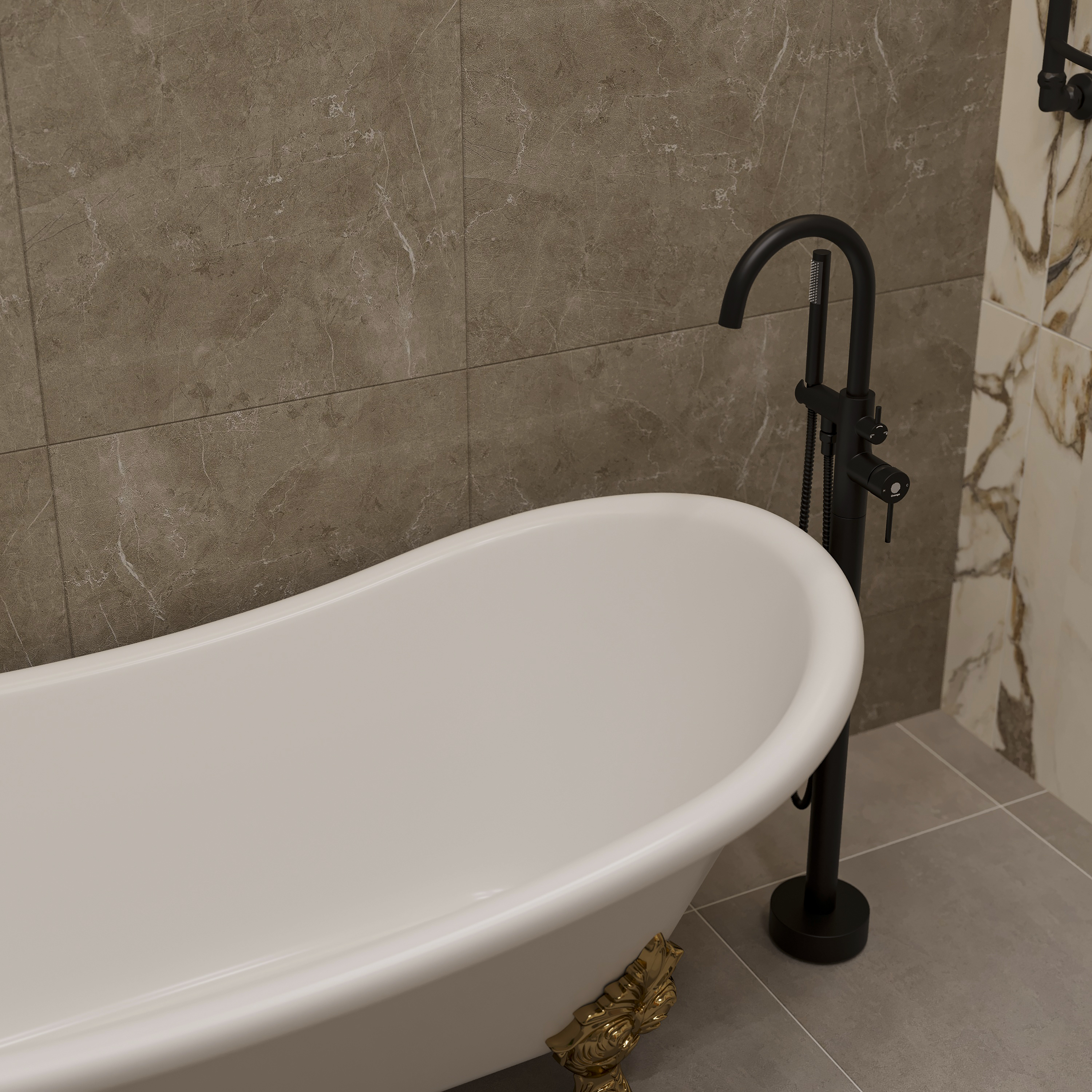 Напольный смеситель для ванны с душем STWORKI Эстерсунд черный купить в Тамбове