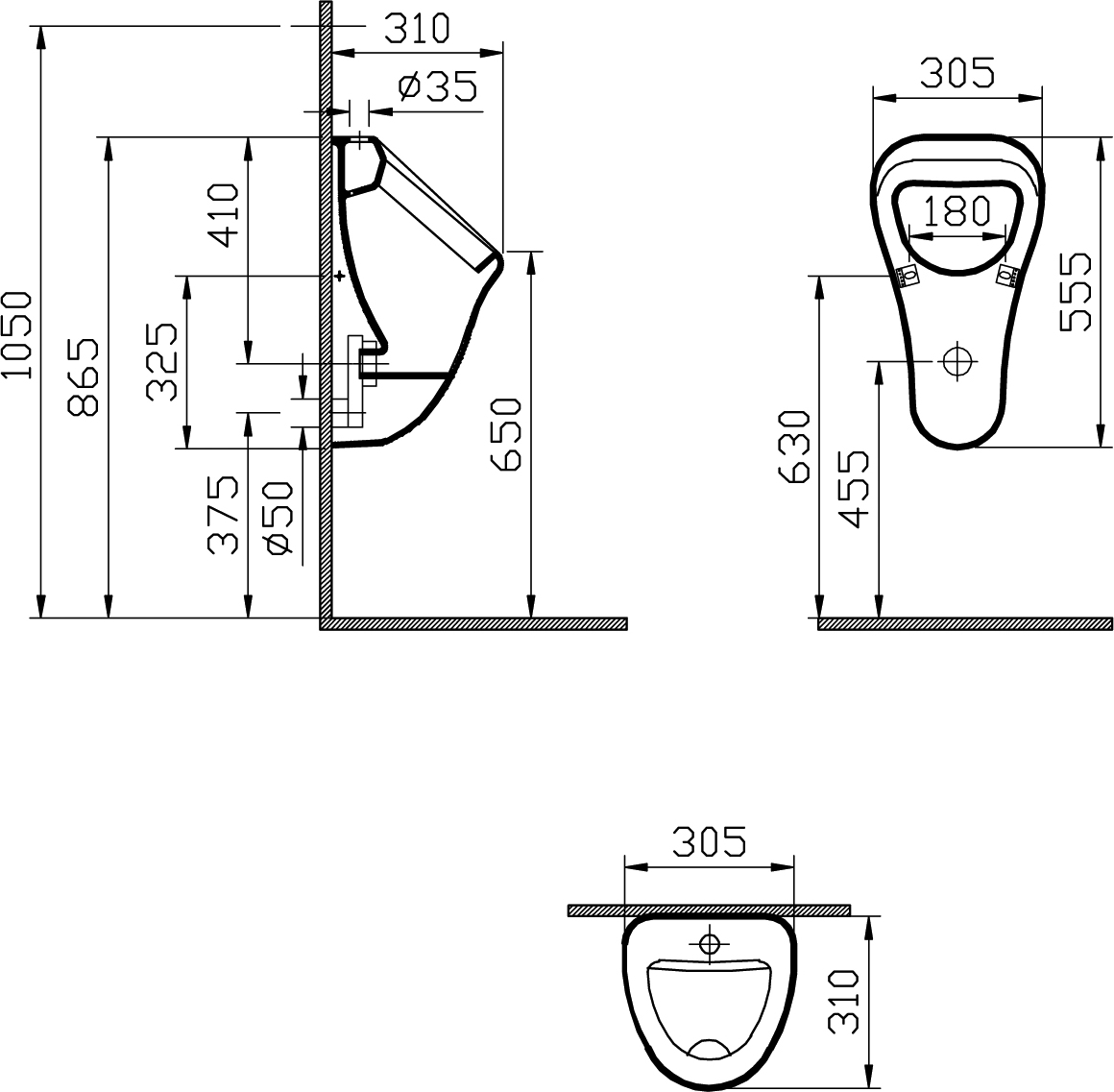 Комплект  Писсуар VitrA Arkitekt 6202B003-0198 подвесной, с внешним подводом воды + Смывное устройство для писсуаров GPD FPB01 сенсорное купить в Тамбове
