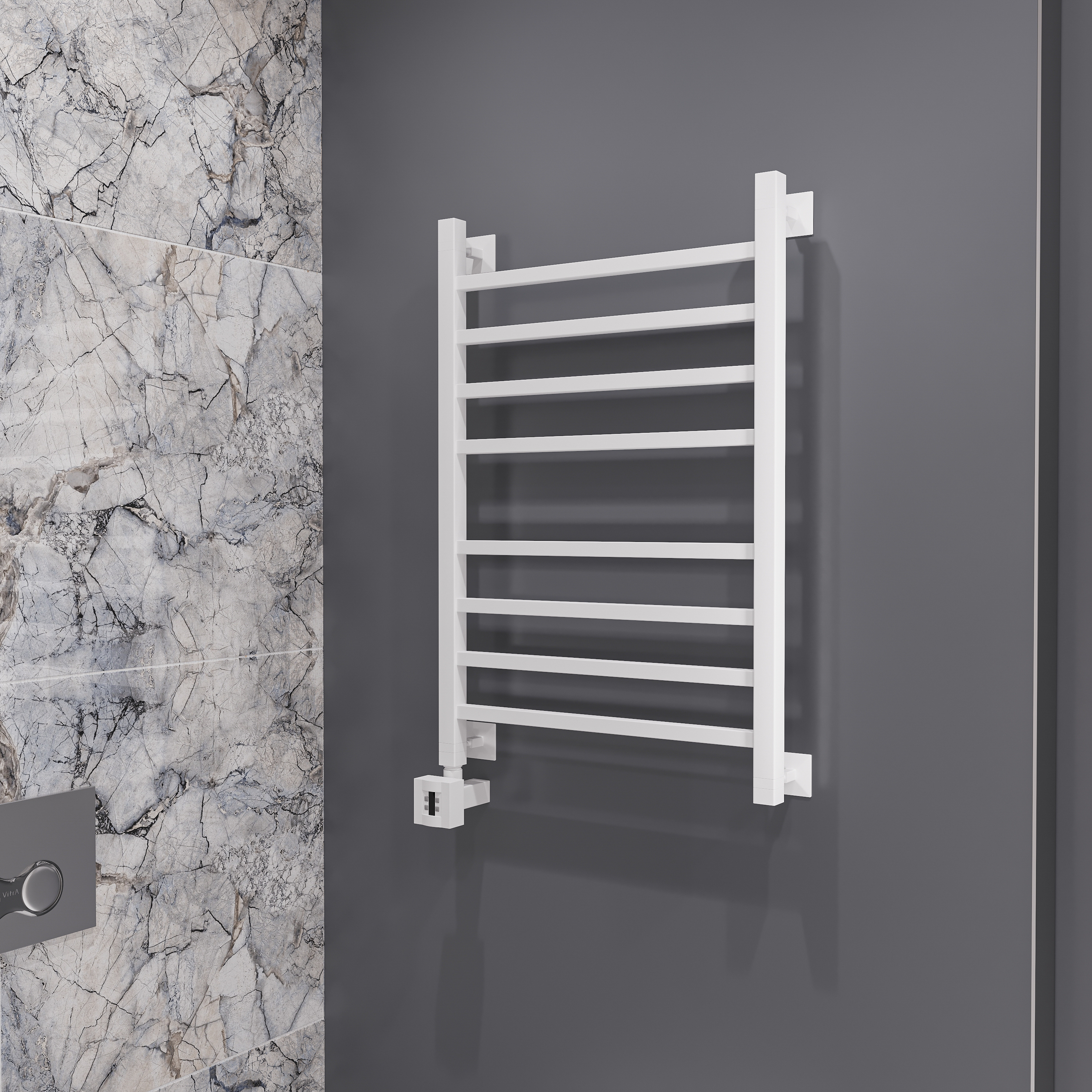 Полотенцесушитель электрический EWRIKA Деметра 4656759179786 90x55 см, подключение слева, матовый белый, лесенка
