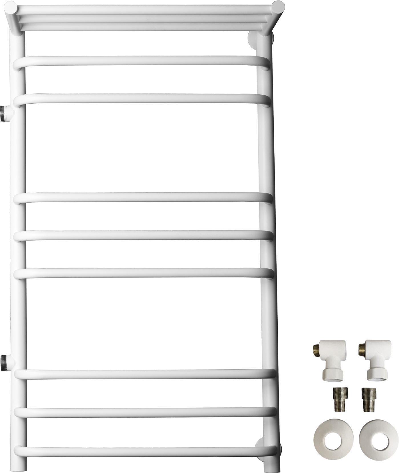 Полотенцесушитель водяной EWRIKA Сафо ИДЗ 100х50, белый, с полкой, с боковым подключением 50 слева, с монтажным набором