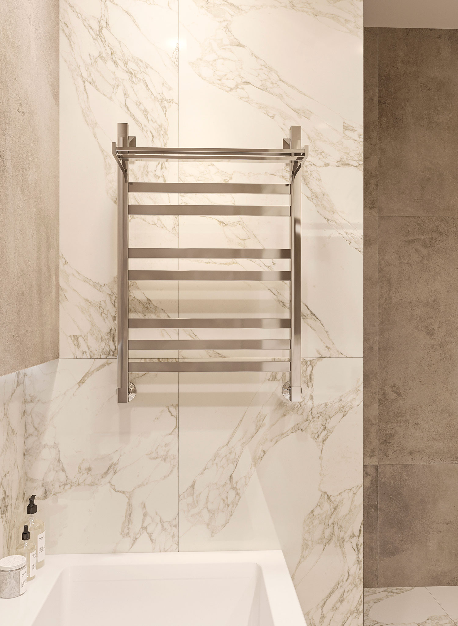 Полотенцесушитель водяной EWRIKA Деметра КВ7 80x55 см, хром, лесенка, с полкой