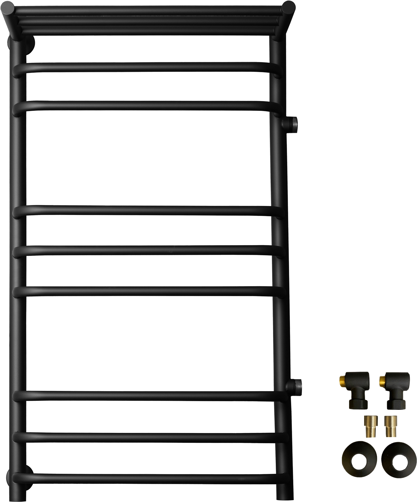 Полотенцесушитель водяной EWRIKA Сафо ИДЗ 100х50, черный, с полкой, с боковым подключением 50 справа, с монтажным набором