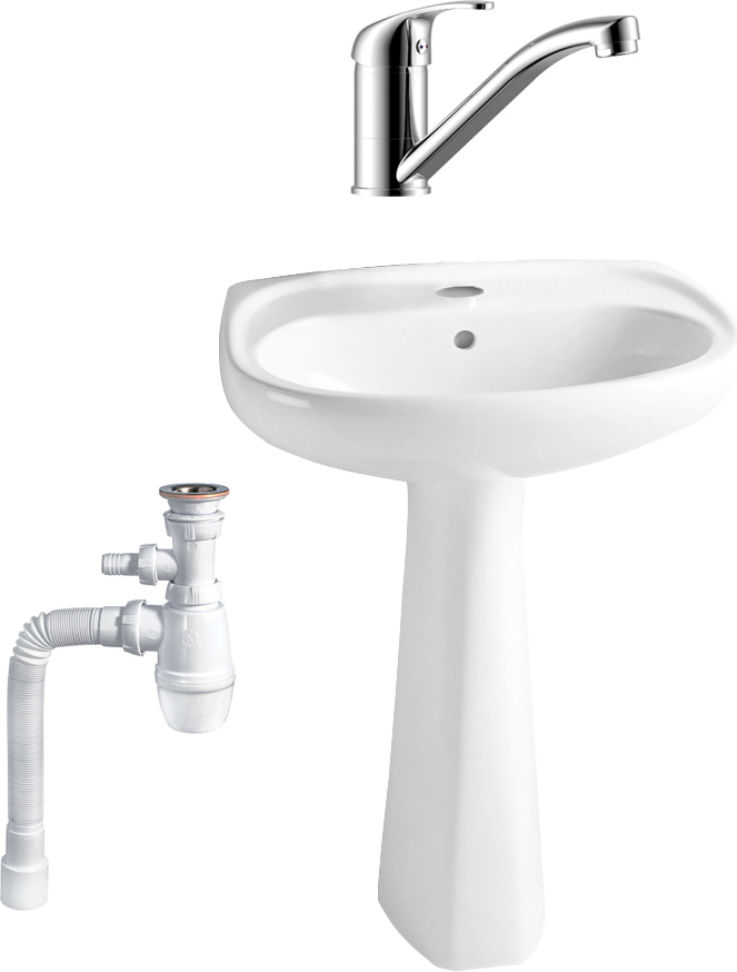 Комплект Раковина VitrA Normus 9600B003 + Смеситель Rossinka Y Y35-22 + Сифон Wirquin Минор с отводом для стиральной машины