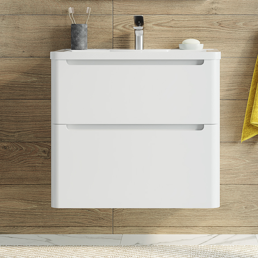 Мебельная раковина STWORKI Монтре 70 накладная, белая, прямоугольная, искусственный камень