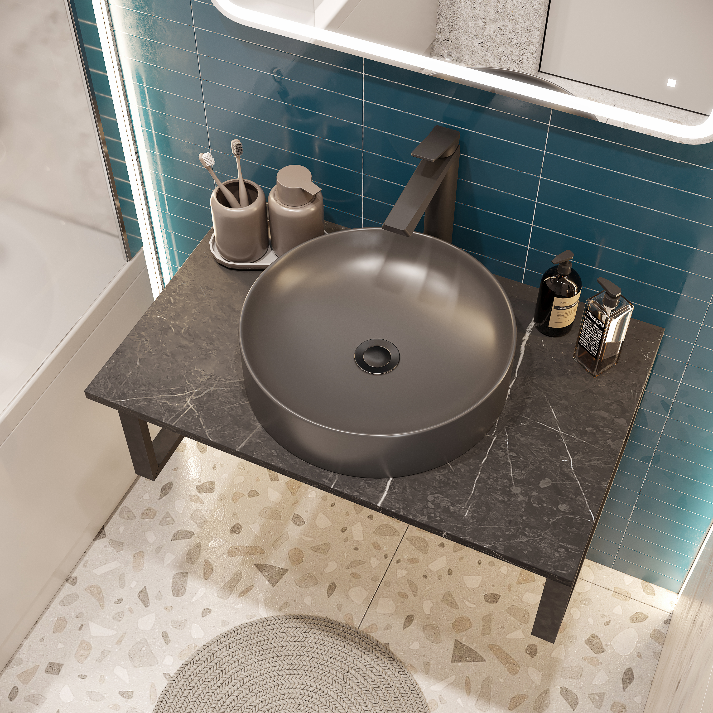 Накладная раковина STWORKI 3043-110 43 черная, круглая, фаянс