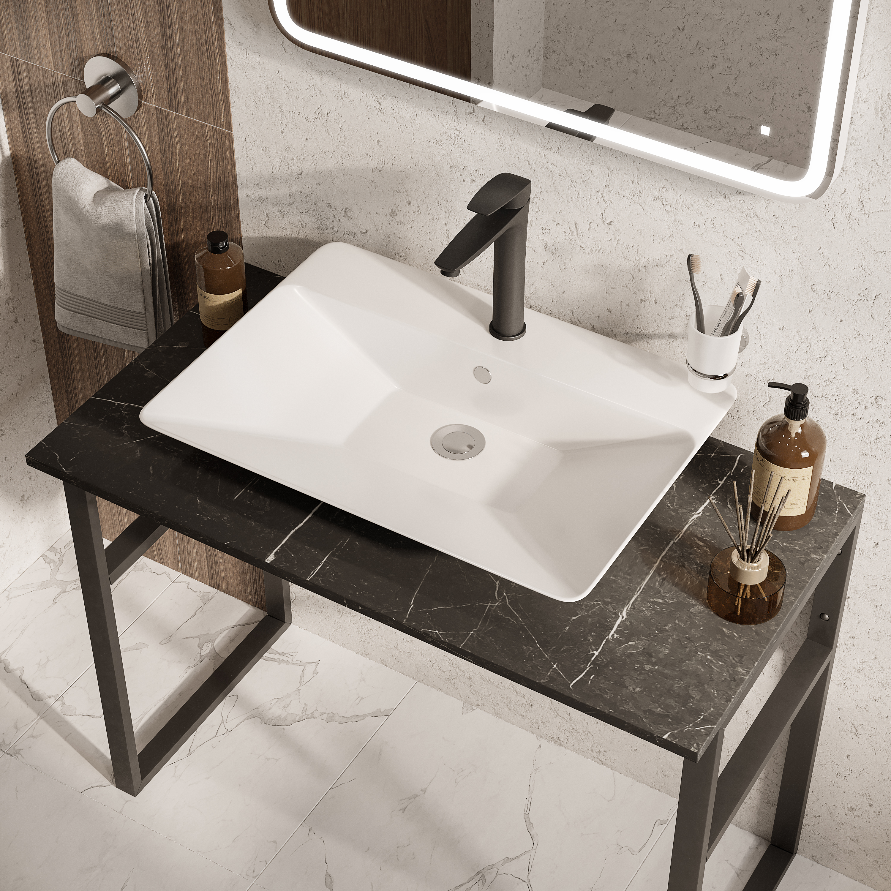 Накладная раковина STWORKI 3066-KL 65 белая, прямоугольная, фаянс