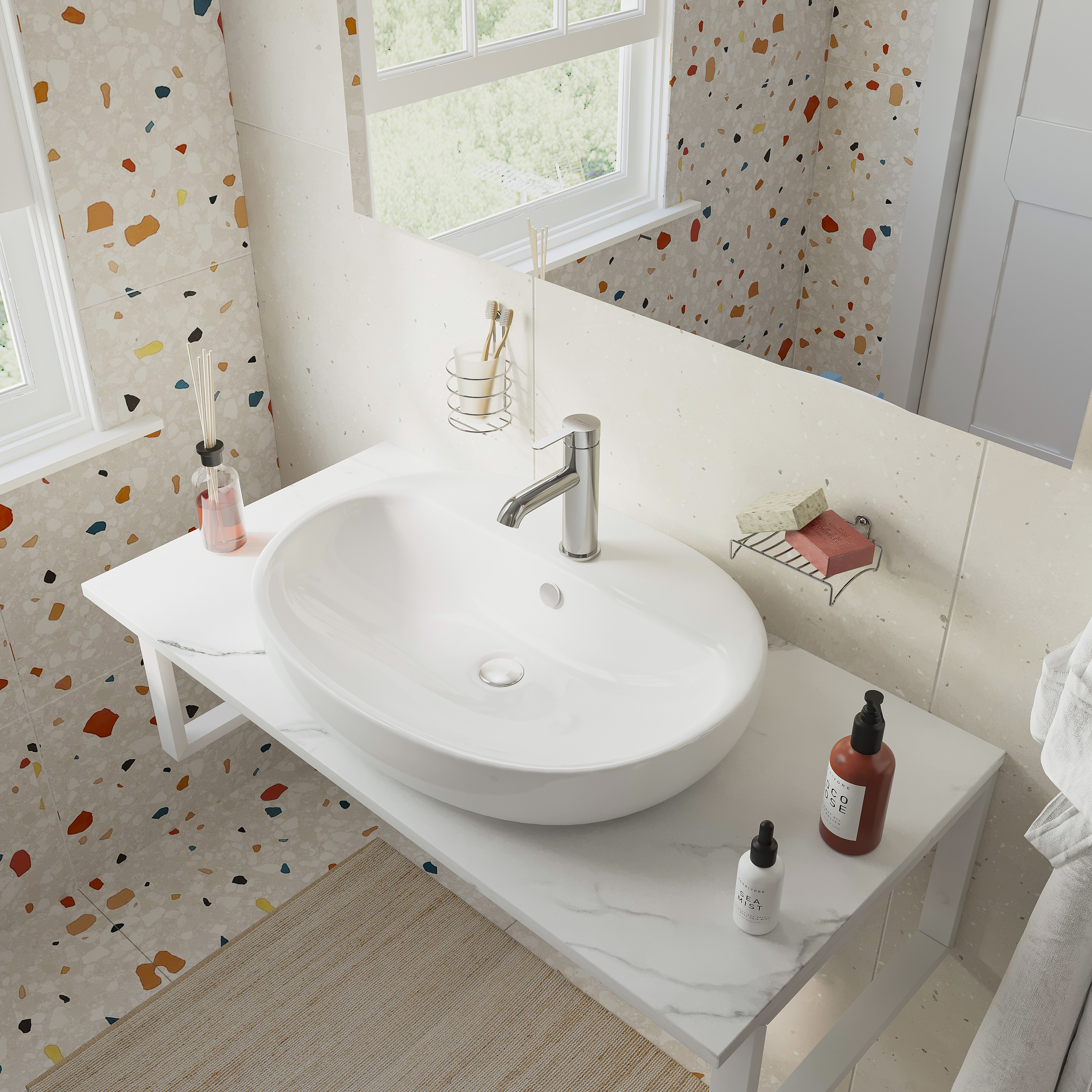 Накладная раковина DIWO Самара 62 белая, овальная, фаянс, с 1 отверстием под смеситель купить в Тамбове