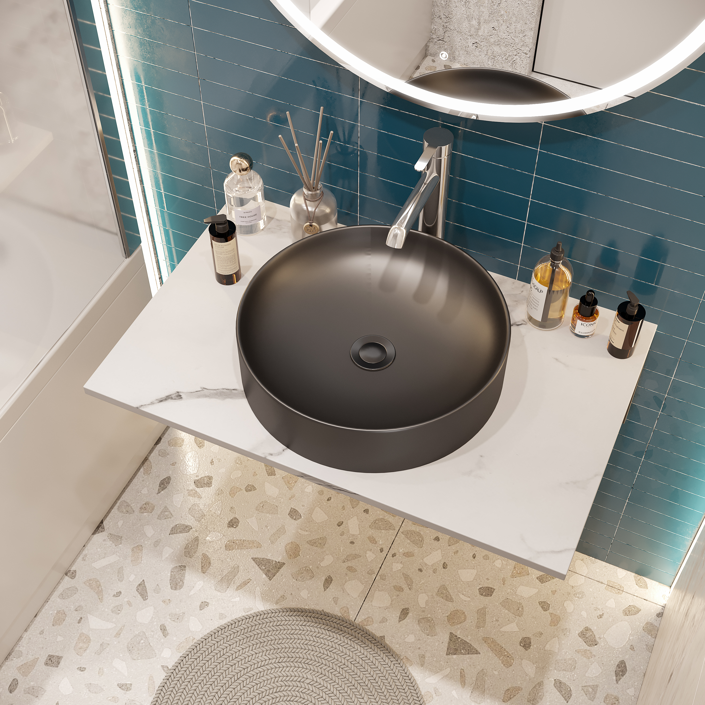 Накладная раковина STWORKI 3043-112 43 антрацит, круглая, фаянс