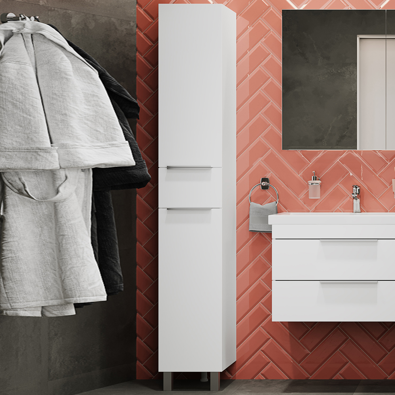 Шкаф-пенал для ванной STWORKI Копенгаген 32 L, белый