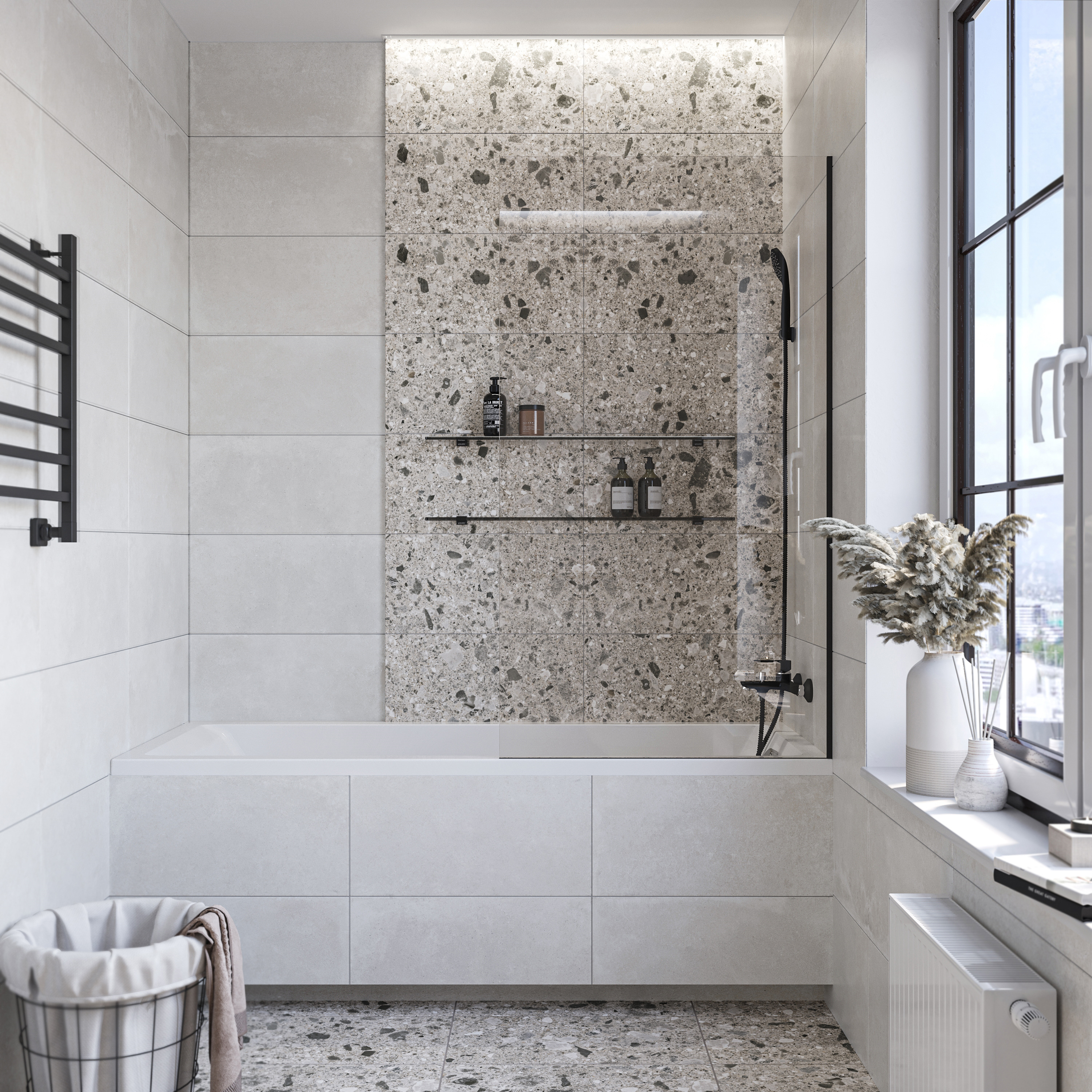 Шторка на ванну DIWO Ростов 4GW013 неподвижная, 80x150, черная матовая купить в Тамбове