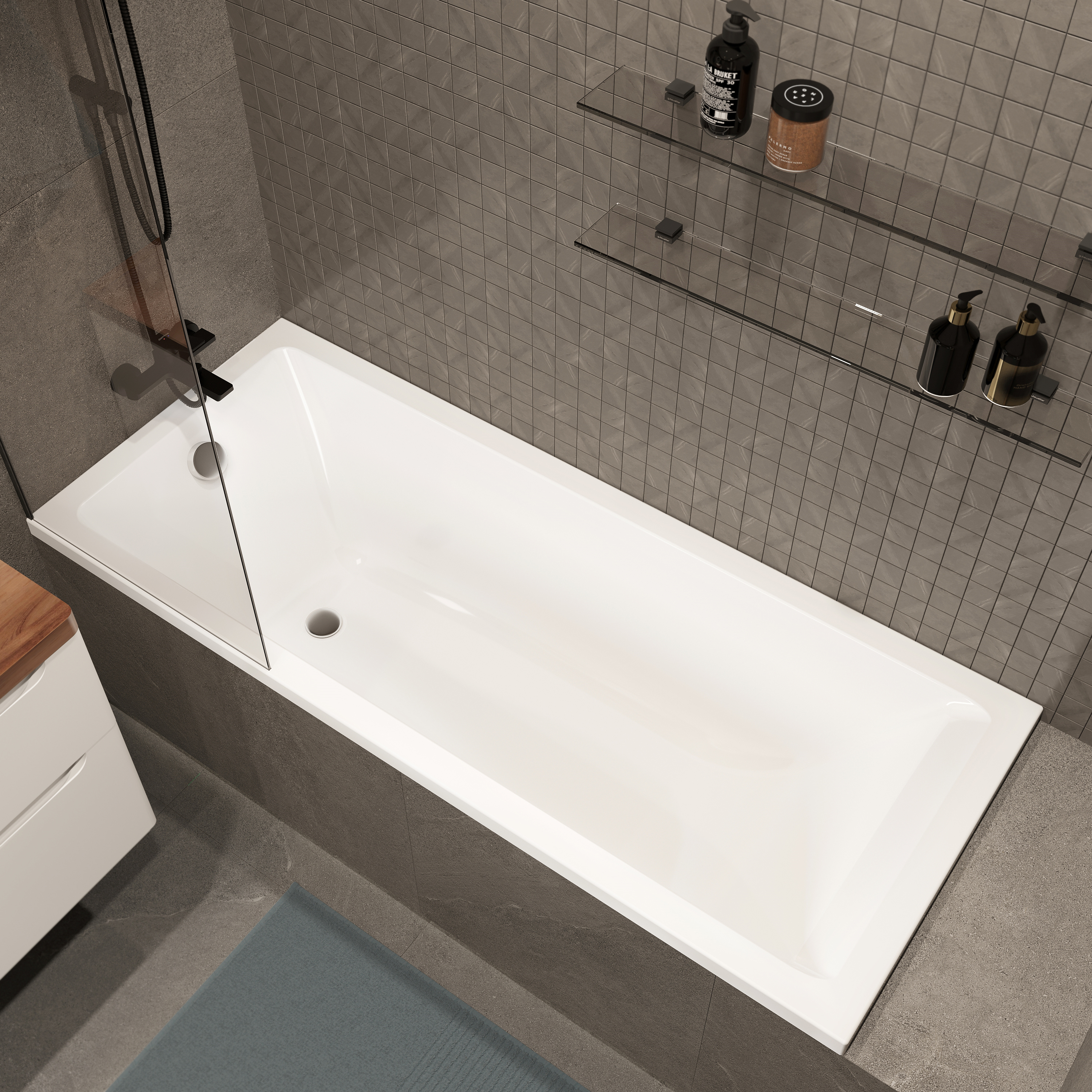 Шторка на ванну DIWO Ростов 4GW011 неподвижная, 60x150, черная матовая купить в Тамбове