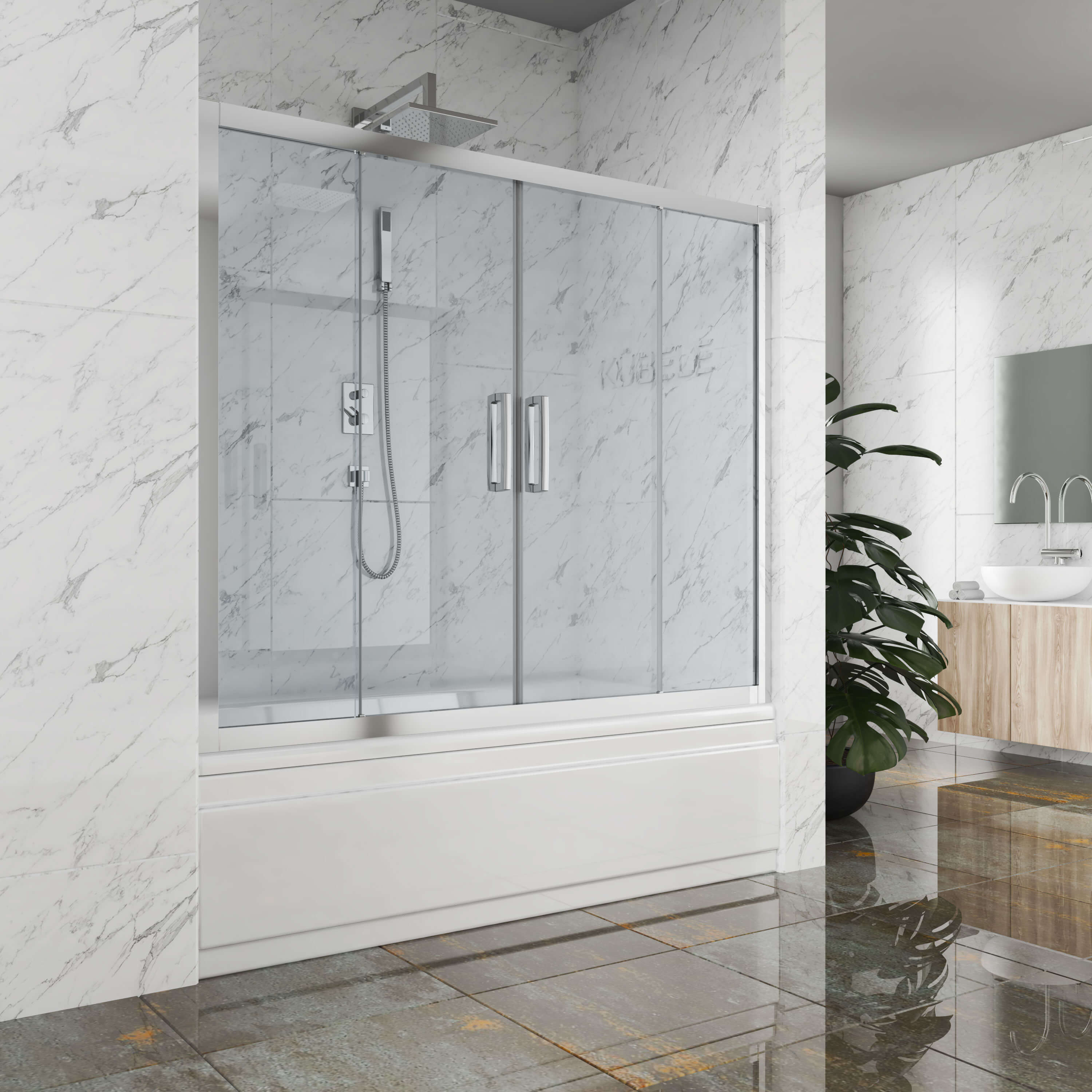 Шторка на ванну Kubele DE019P4-CLN-CH 210х150 см, профиль хром