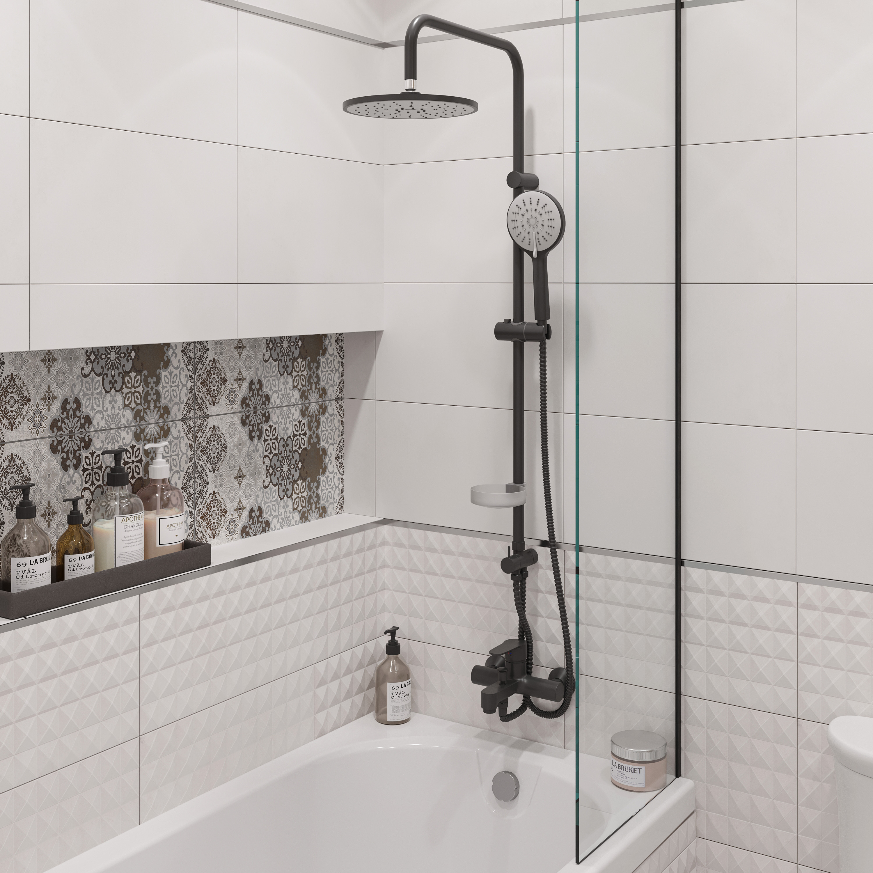 Шторка на ванну DIWO Ростов 4GW015 неподвижная, 40x150, черная матовая купить в Тамбове