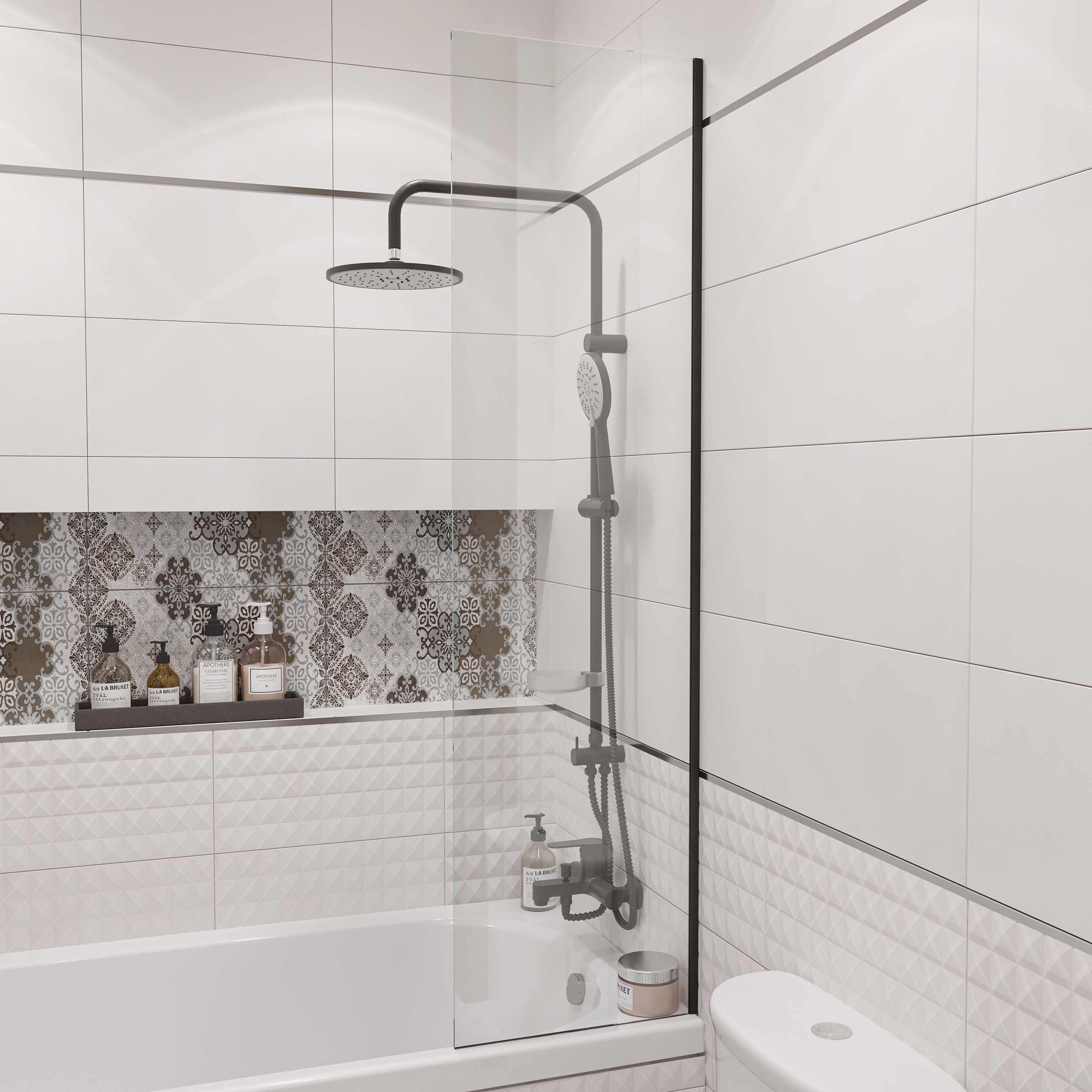 Шторка на ванну DIWO Ростов 4GW015 неподвижная, 40x150, черная матовая купить в Тамбове