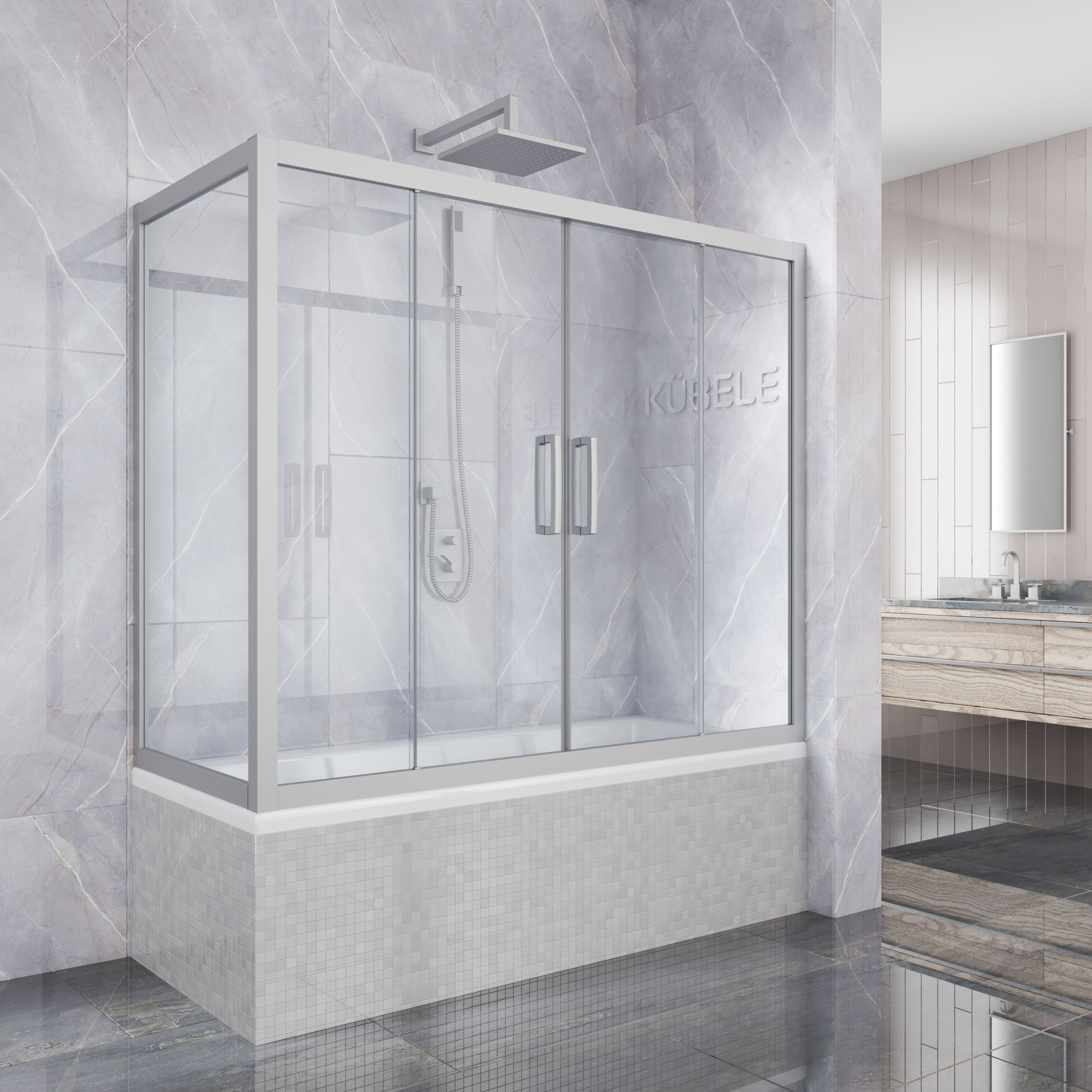 Шторка на ванну Kubele DE019PR4-CLN-MT 160х80 см, профиль матовый хром