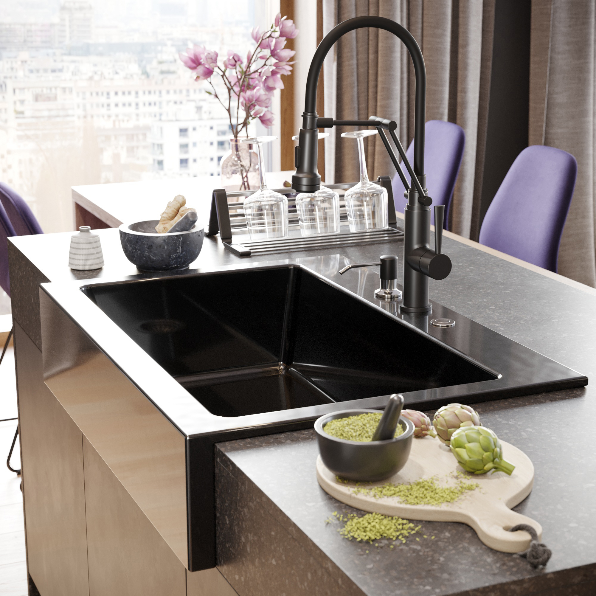 Смеситель для кухни Domaci Равенна DCB 7012 черный, с гибким изливом купить в Тамбове