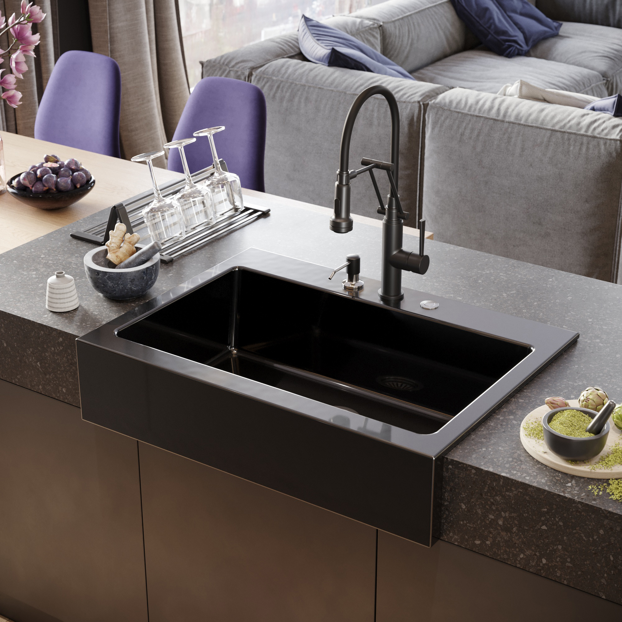 Смеситель для кухни Domaci Равенна DCB 7012 черный, с гибким изливом купить в Тамбове