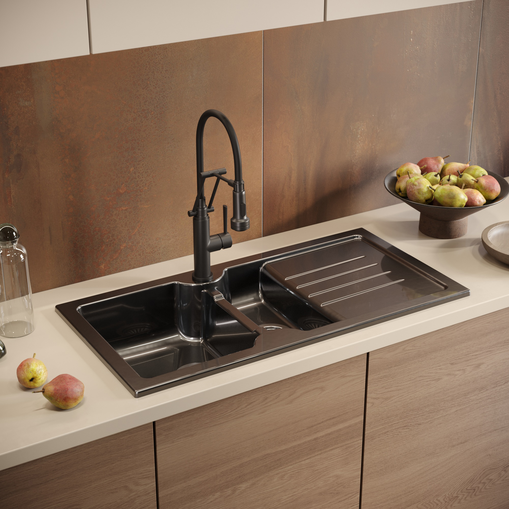 Смеситель для кухни Domaci Равенна DCB 7012 черный, с гибким изливом купить в Тамбове
