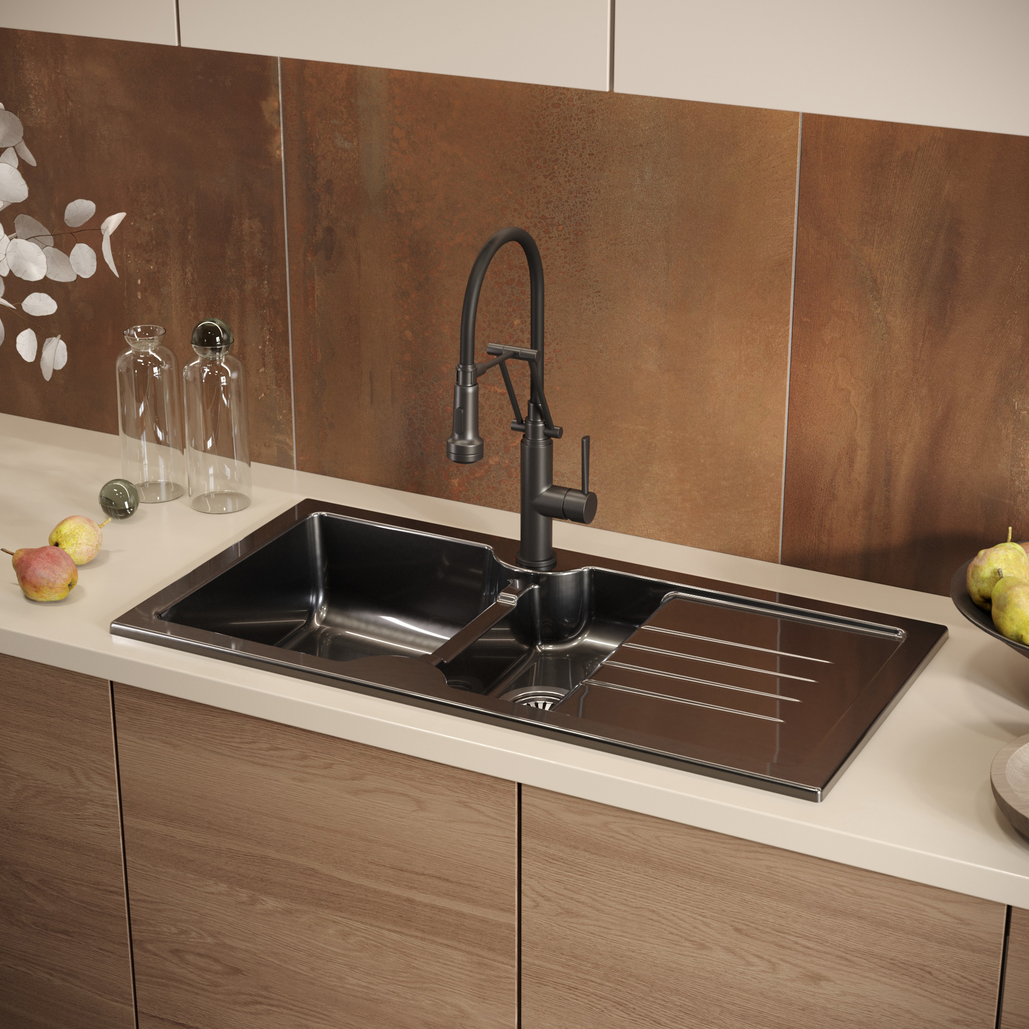 Смеситель для кухни Domaci Равенна DCB 7012 черный, с гибким изливом купить в Тамбове