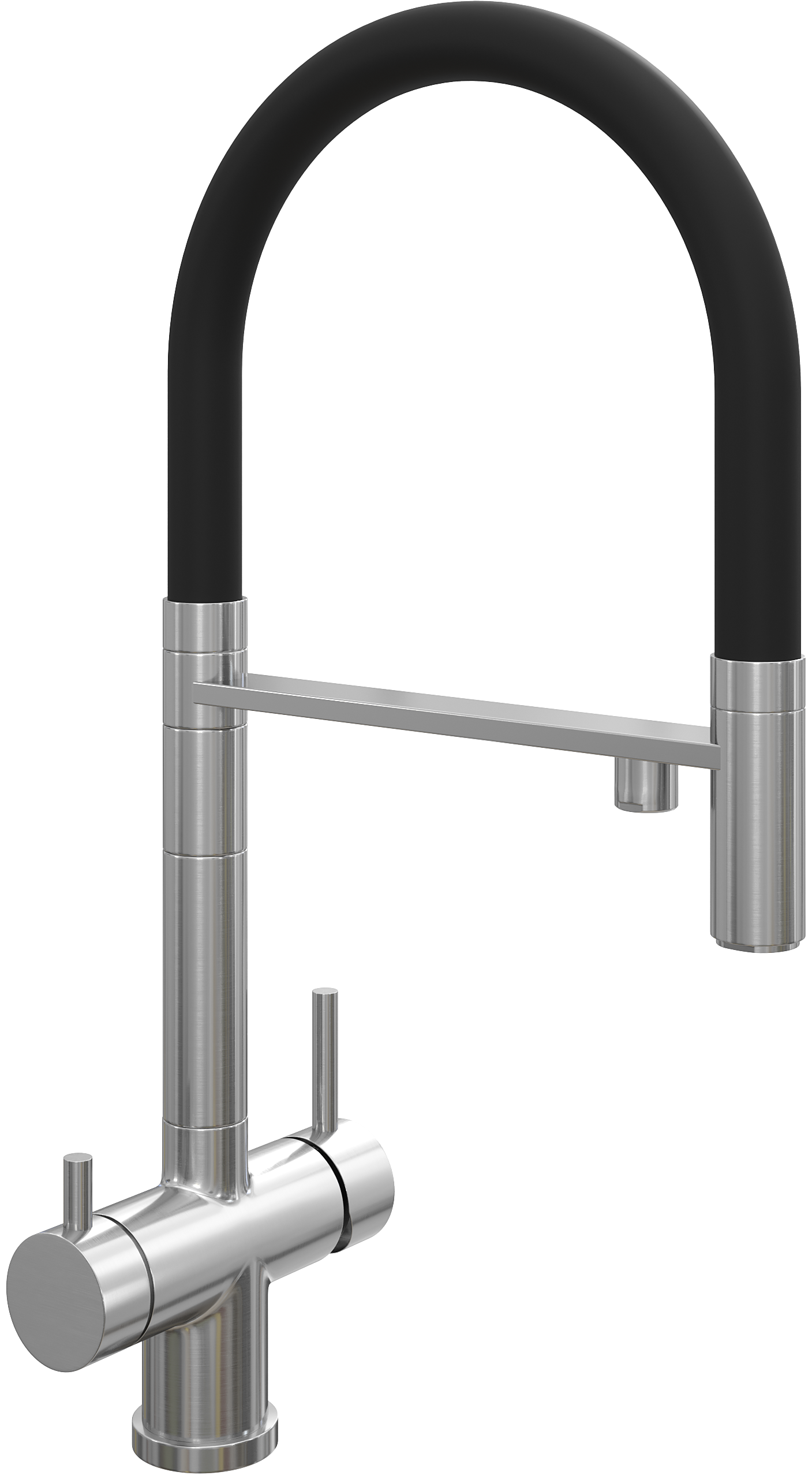 Смеситель для кухни Domaci Равенна NK-21 нержавеющая сталь, черный, с гибким изливом, с краном для питьевой воды, рычажны
