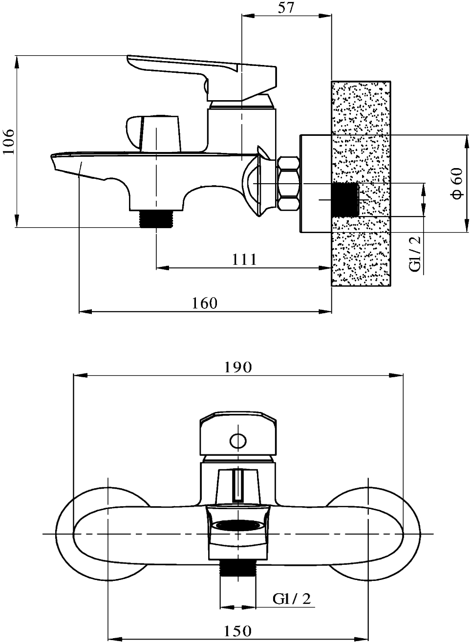 Смеситель для ванны с душем STWORKI Алта AL-02cr , однорычажный, латунь, настенный, российский купить в Тамбове