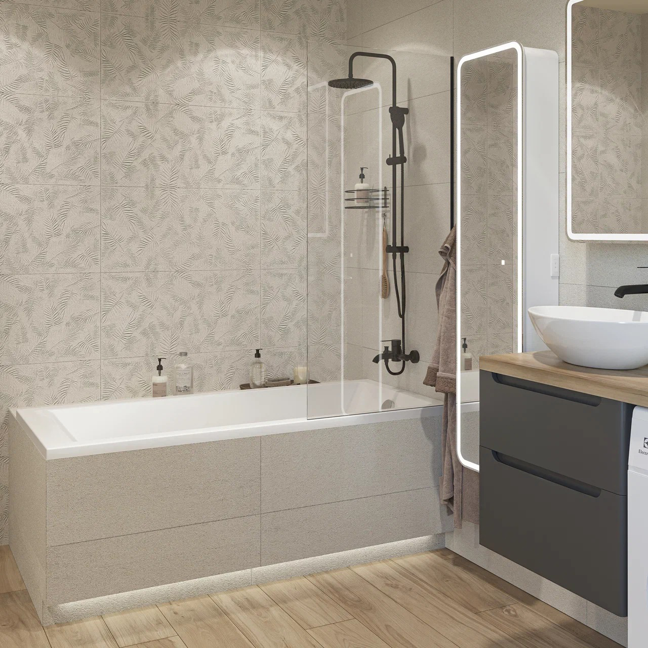 Смеситель для ванны с душем STWORKI Стокгольм HFSG10030 черный, однорычажный, латунь, настенный, матовый купить в Тамбове