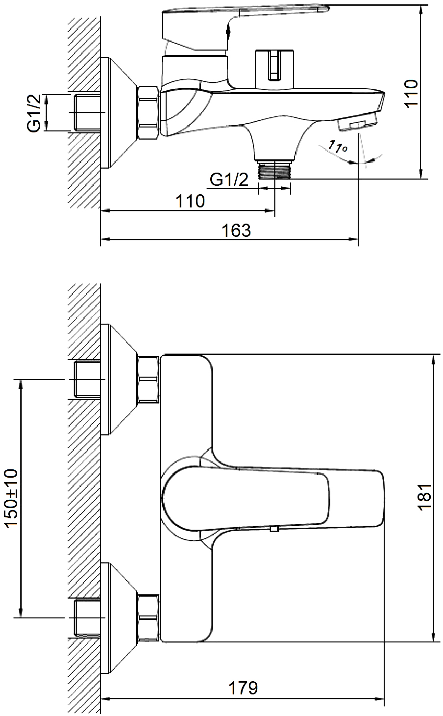 Смеситель для ванны с душем STWORKI Хельсингборг XE-02cr однорычажный, настенный, латунь, с функцией экономии расхода, глянцевый купить в Тамбове