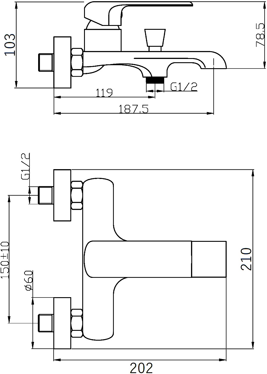 Смеситель для ванны с душем STWORKI Вестерос VS-03cr , однорычажный, латунь, настенный, российский купить в Тамбове