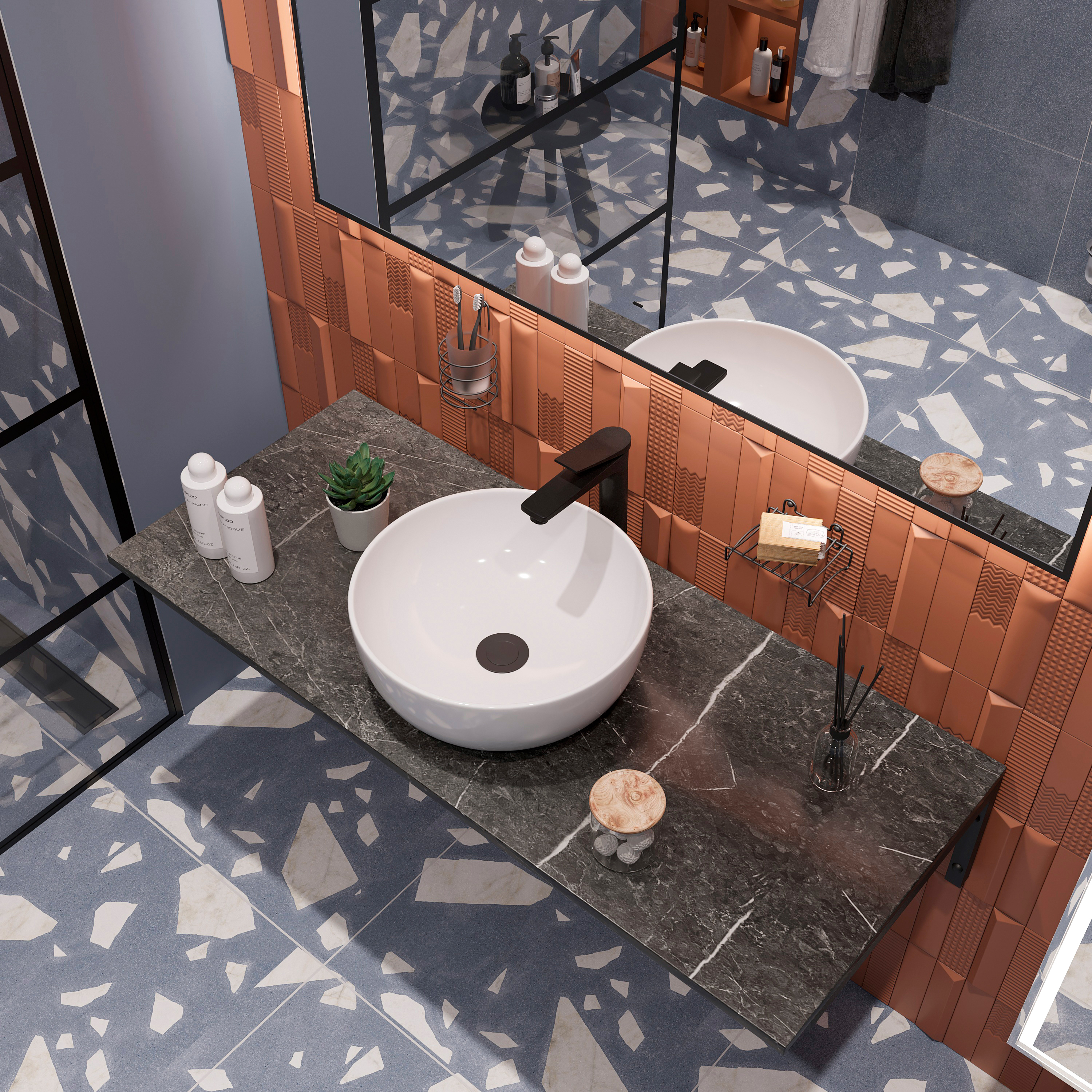 Столешница с раковиной DIWO Элиста 120 чёрный мрамор, с раковиной Moduo 40 RING купить в Тамбове