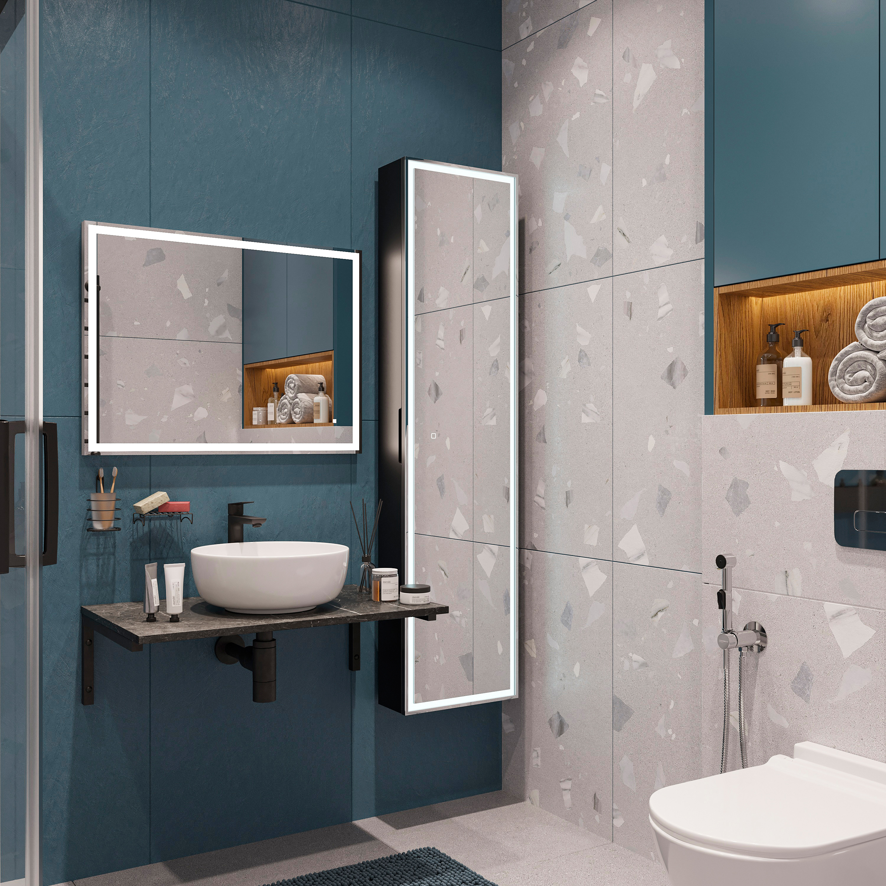 Столешница с раковиной DIWO Элиста 80 чёрный мрамор, с раковиной Moduo 40 RING купить в Тамбове