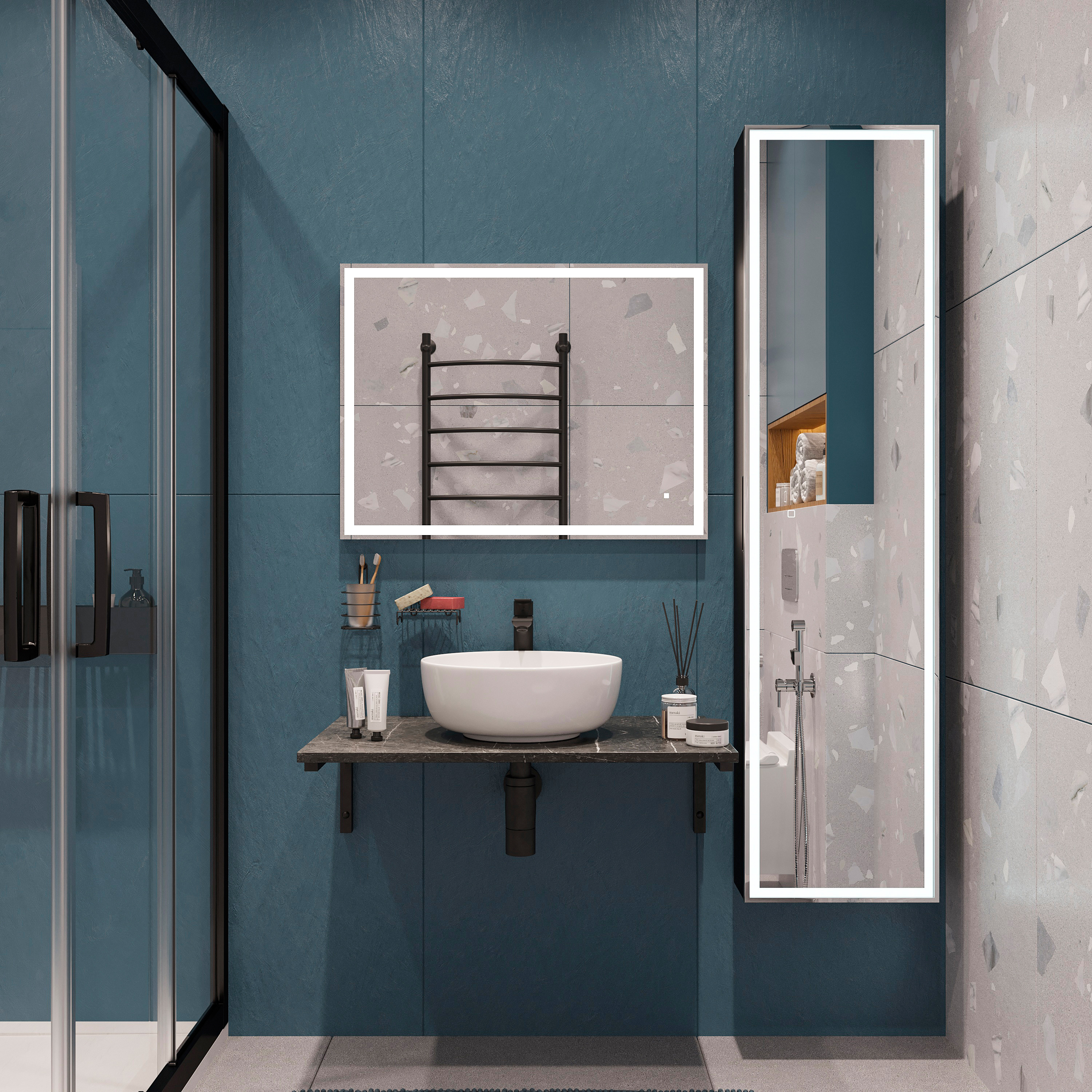 Столешница с раковиной DIWO Элиста 80 чёрный мрамор, с раковиной Moduo 40 RING купить в Тамбове